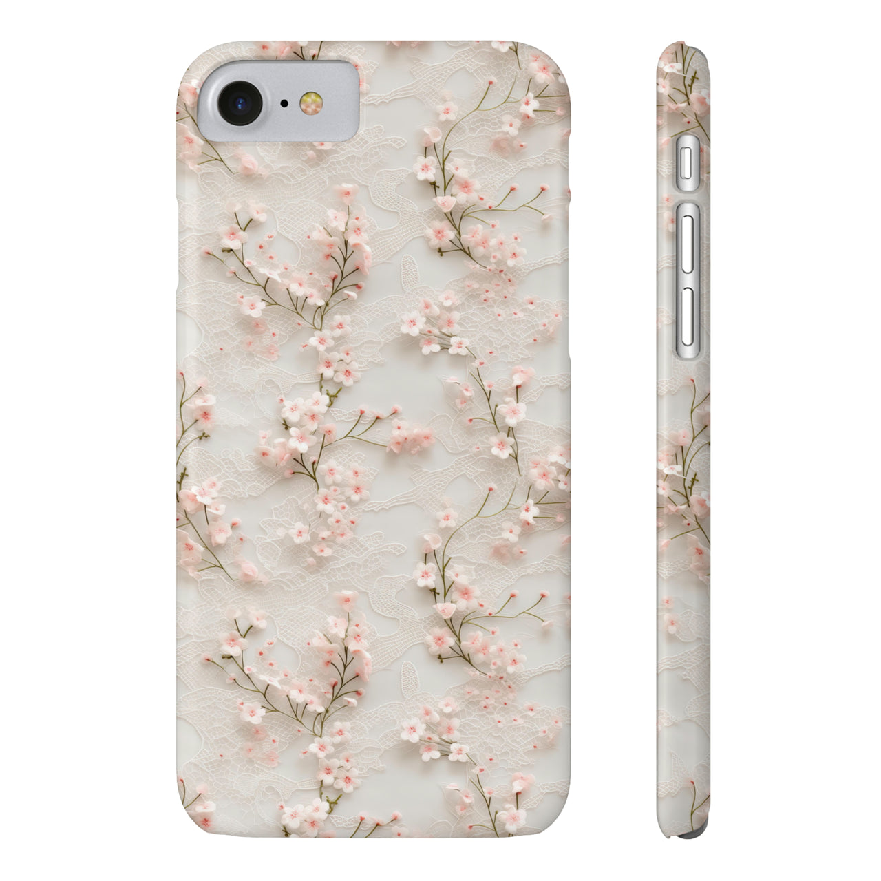 White Lace and Cherry Blossoms - Slim Phone Cases for iPhone 8 and iPhone 8 Plus (Also fits iPhone 7 and 7 Plus)