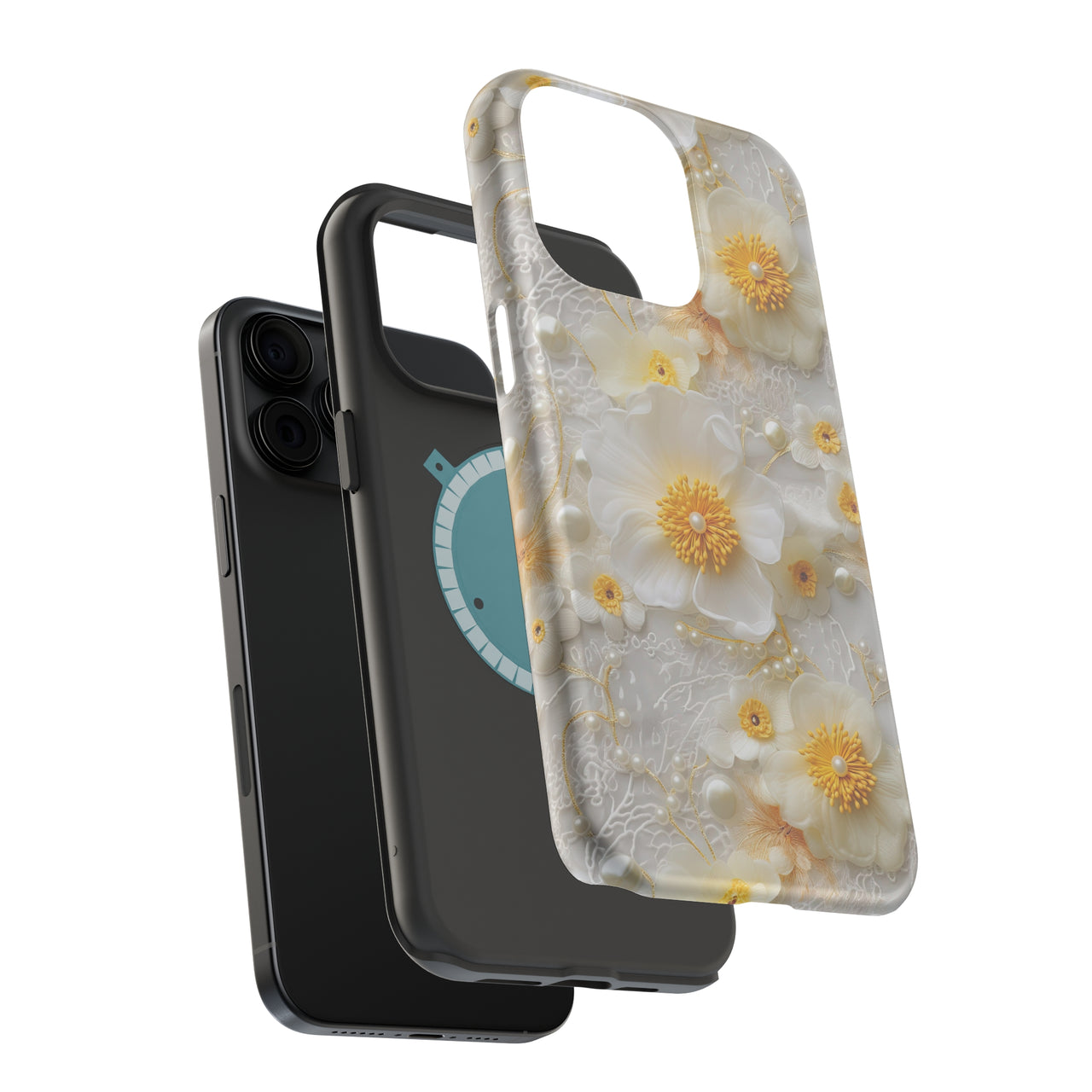 White and Yellow Floral - MagSafe Tough Case for iPhone 15, iPhone 15 Pro, iPhone 15 Plus, & iPhone 15 Pro Max