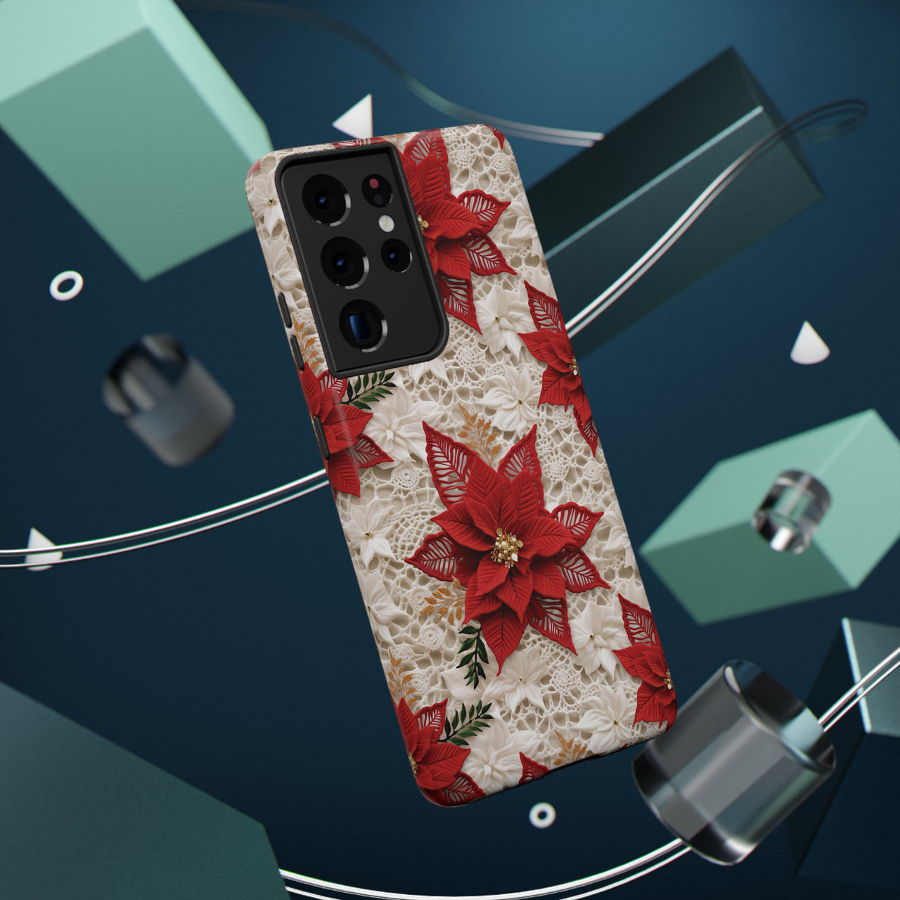 Christmas Poinsettia Impact-Resistant Cases for Samsung Galaxy S21, Samsung Galaxy S21 Plus, and Samsung Galaxy S21 Ultra. Supports Wireless Charging.