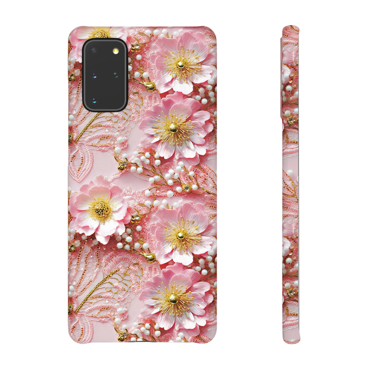 Gold-Kissed Flowers on Pink Lace - Snap Case for Samsung Galaxy S20, Samsung Galaxy S20+, Samsung Galaxy S20 Ultra, & Samsung Galaxy S20 FE