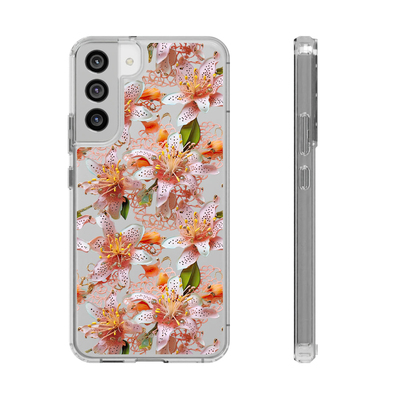 *Clear Case* Pink Lily - Samsung Galaxy S22, Samsung Galaxy S22 Plus, Samsung Galaxy S22 Ultra - Supports Wireless Charging