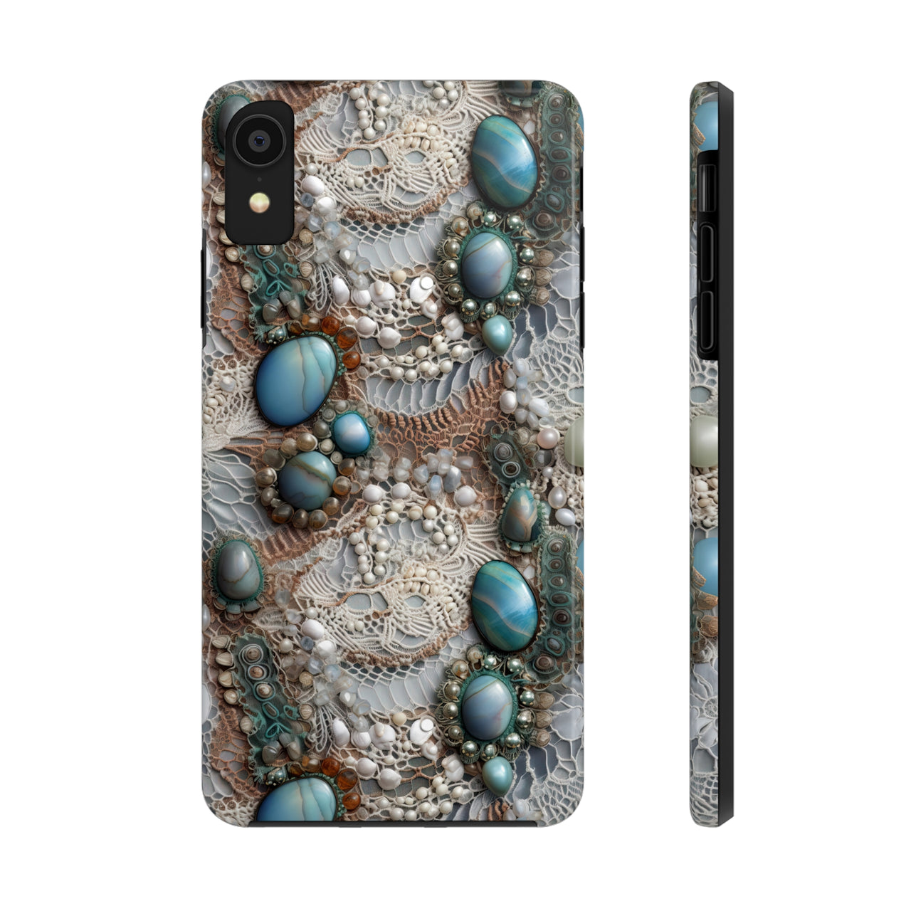 Boho Agate and Lace Tough Phone Cases for iPhone X, iPhone XR, iPhone XS, and iPhone XS MAX. Supports Wireless Charging.