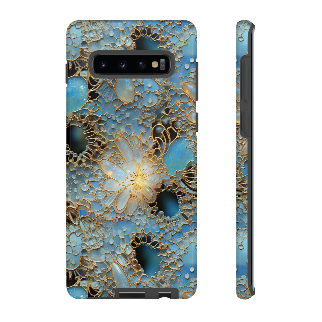 Gemstones and Gold Lace Tough Cases for Samsung Galaxy S10, Samsung Galaxy S10E, and Samsung Galaxy S10 Plus