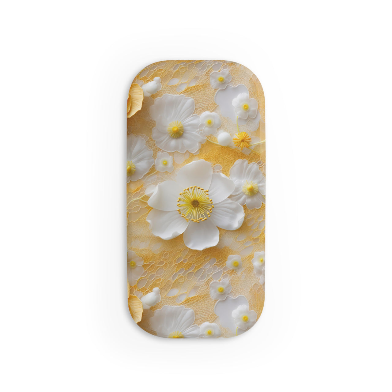 White Floral with Yellow Lace Phone Click-On Grip