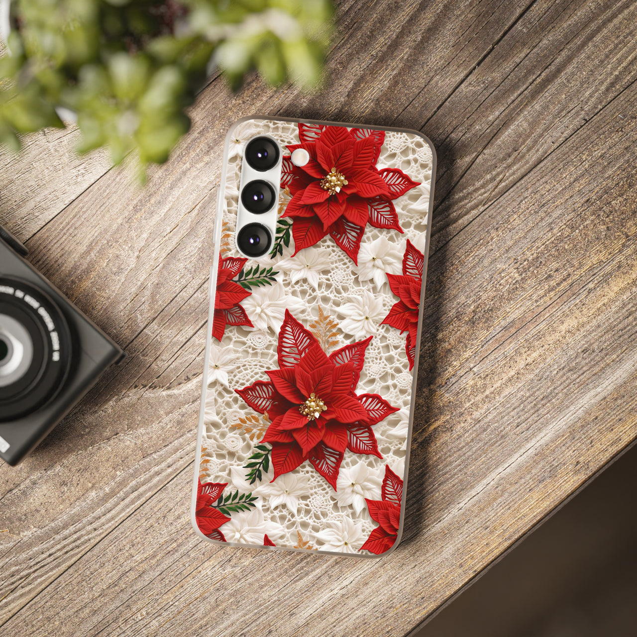 Christmas Poinsettia - Flexi Cases for Samsung Galaxy S23, Samsung Galaxy S23 Plus, and Samsung Galaxy S23 Ultra