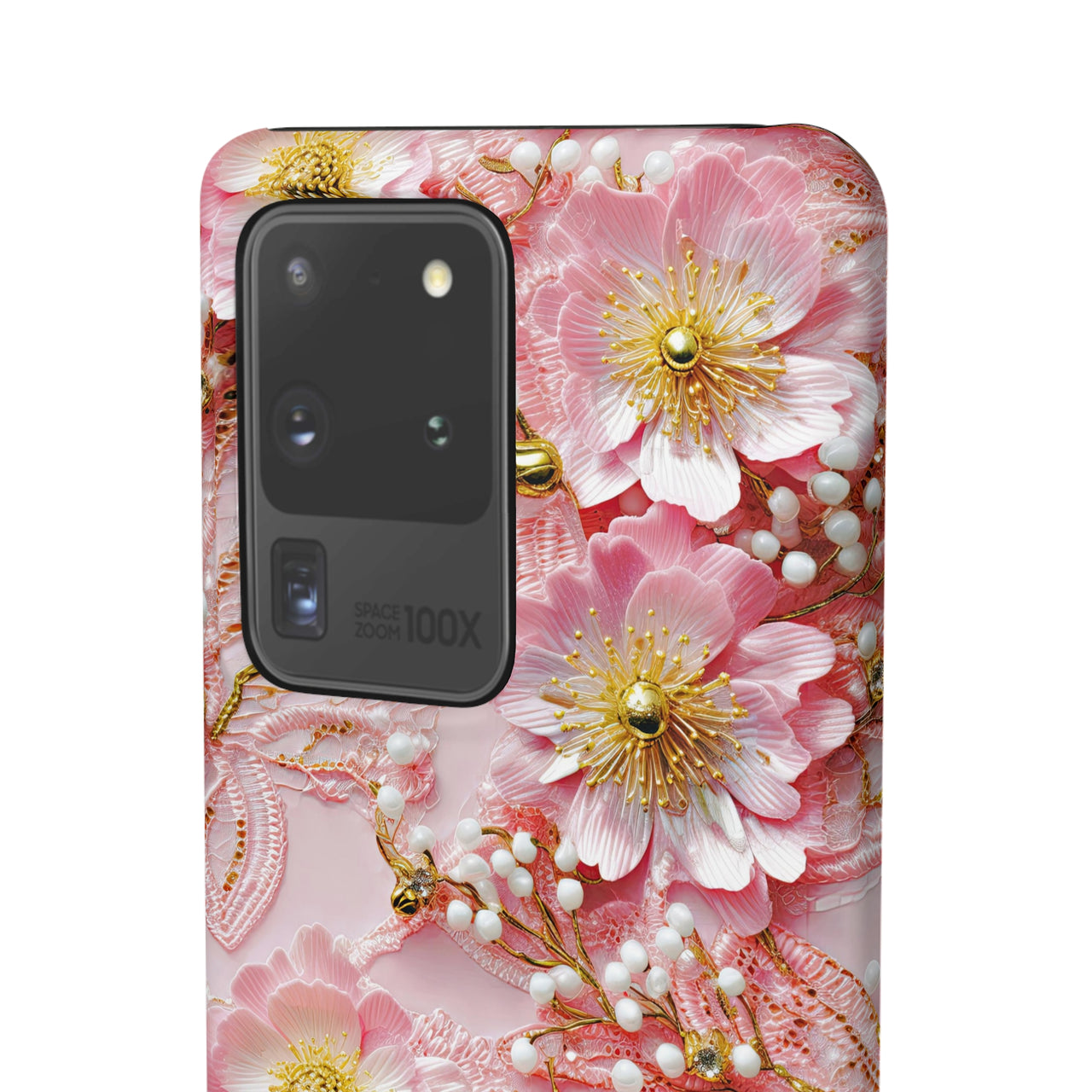 Gold-Kissed Flowers on Pink Lace - Snap Case for Samsung Galaxy S20, Samsung Galaxy S20+, Samsung Galaxy S20 Ultra, & Samsung Galaxy S20 FE