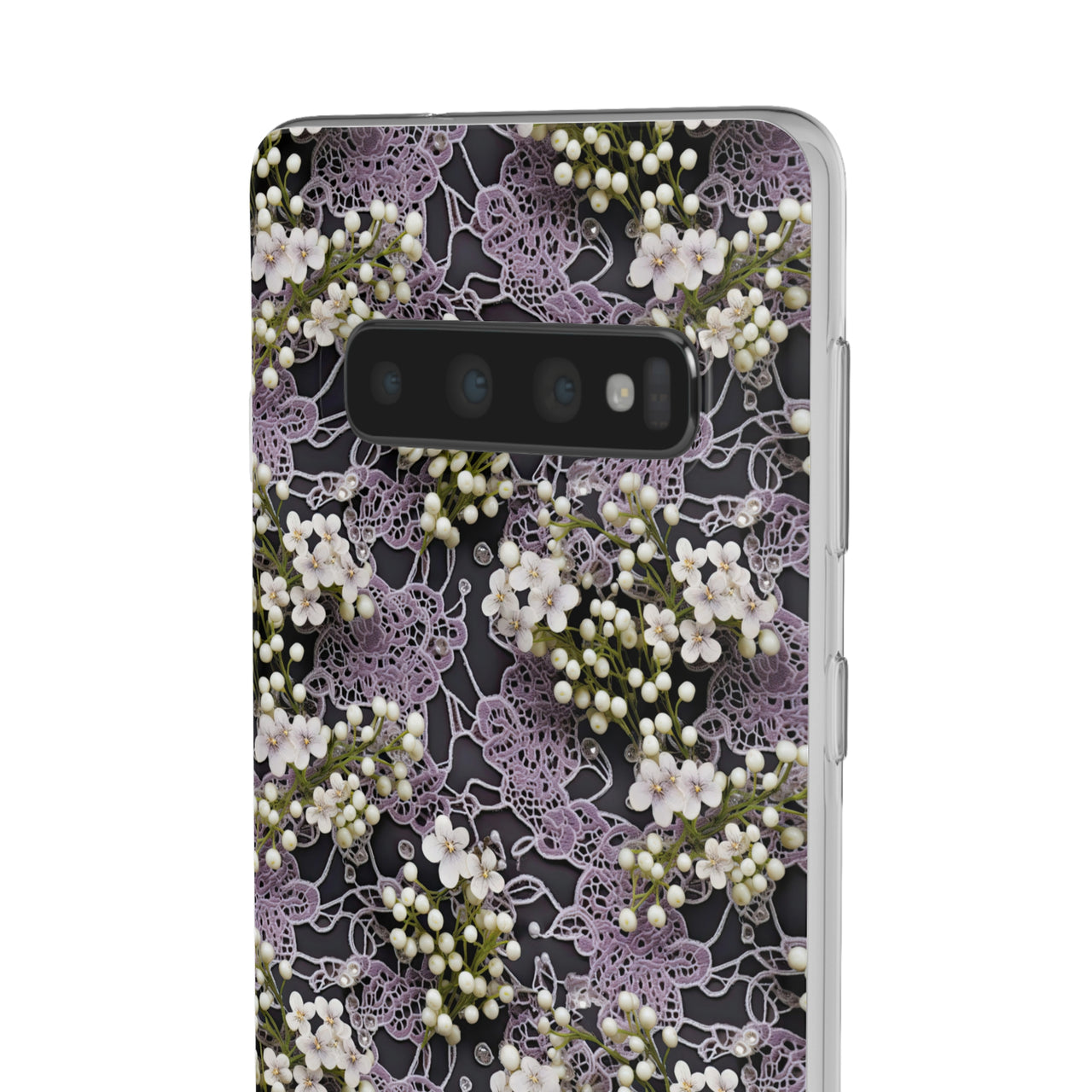 White Flowers on a Purple Bed - Flexi Cases for Samsung Galaxy S10, Samsung Galaxy S10E, & Samsung Galaxy S10 Plus