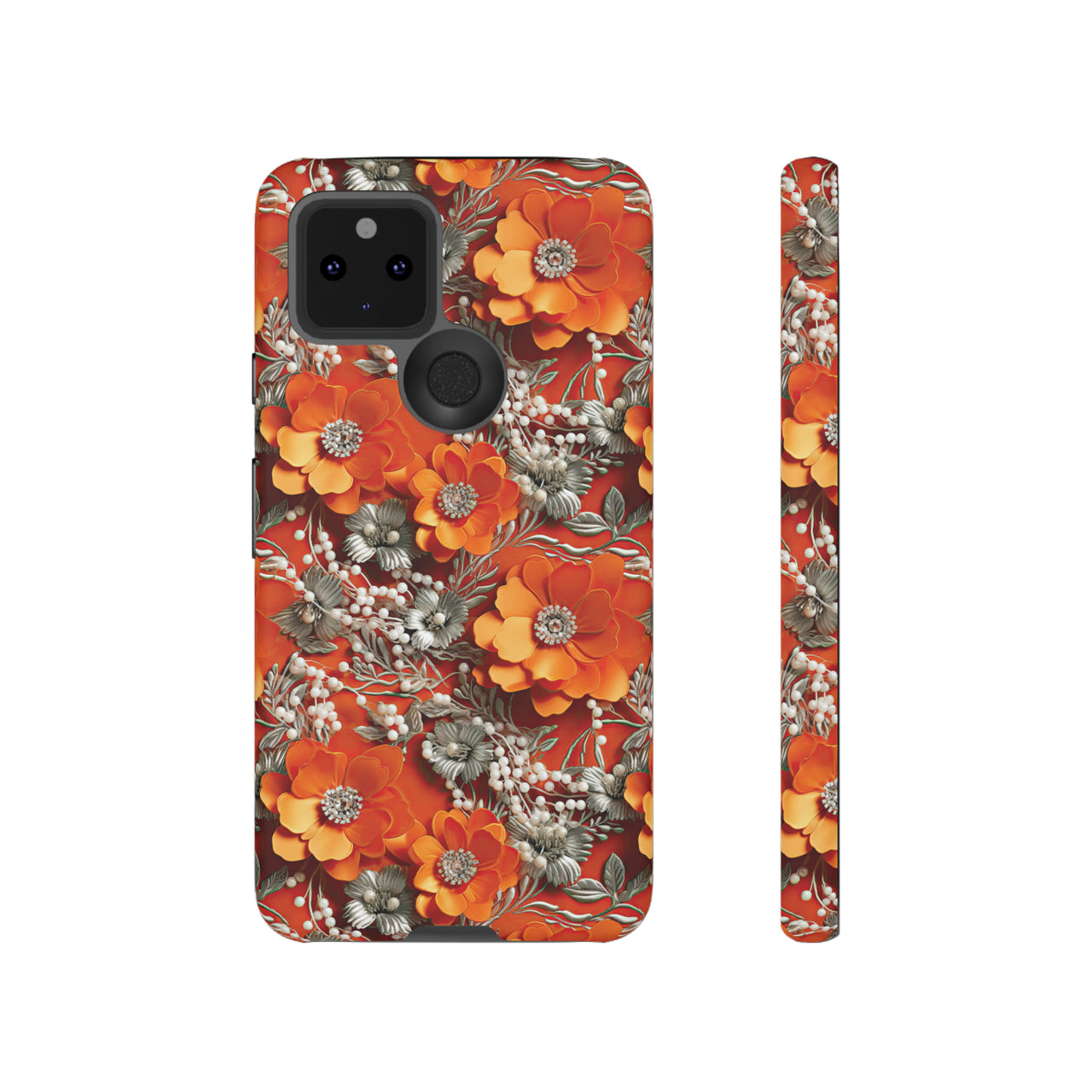 Orange Petals in Silver Tapestry Tough Case for Google Pixel 5 5G