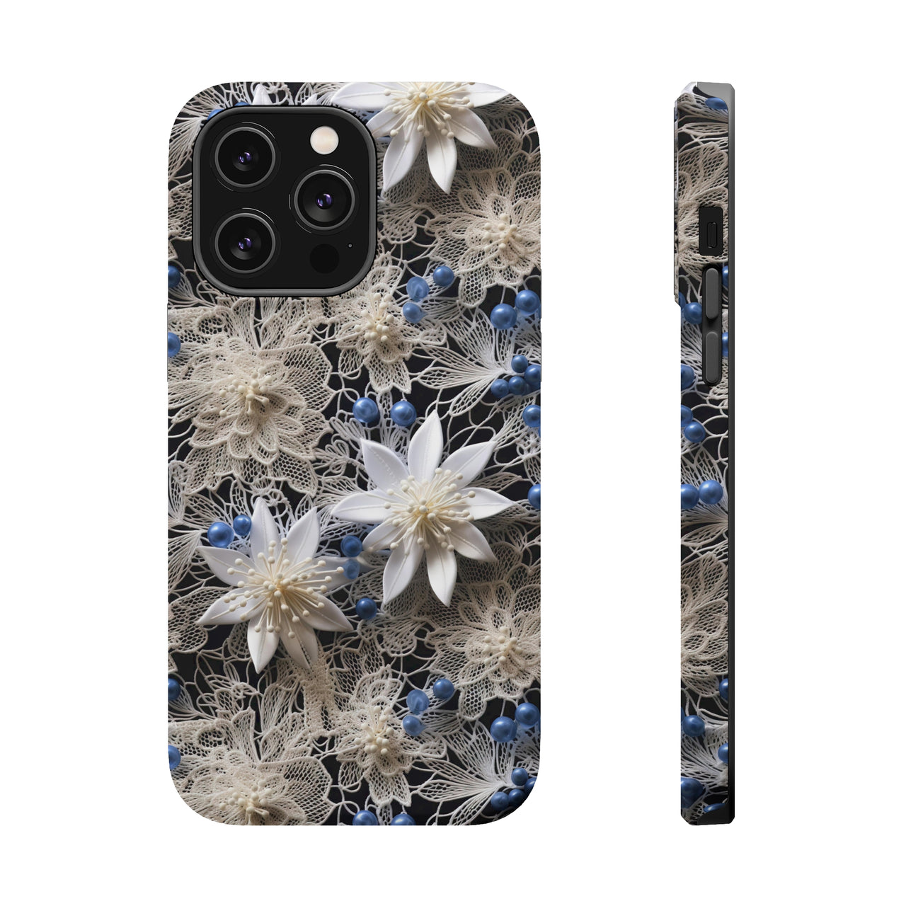 Vintage Lace and Clematis MagSafe Tough Cases for iPhone 14, iPhone 14 Pro, iPhone 14 Plus, and iPhone 14 Pro Max