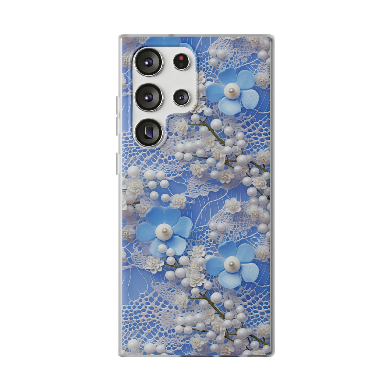 Pearls and Lace on Baby Blue - Flexi Cases for Samsung Galaxy S23, Samsung Galaxy S23 Plus, and Samsung Galaxy S23 Ultra