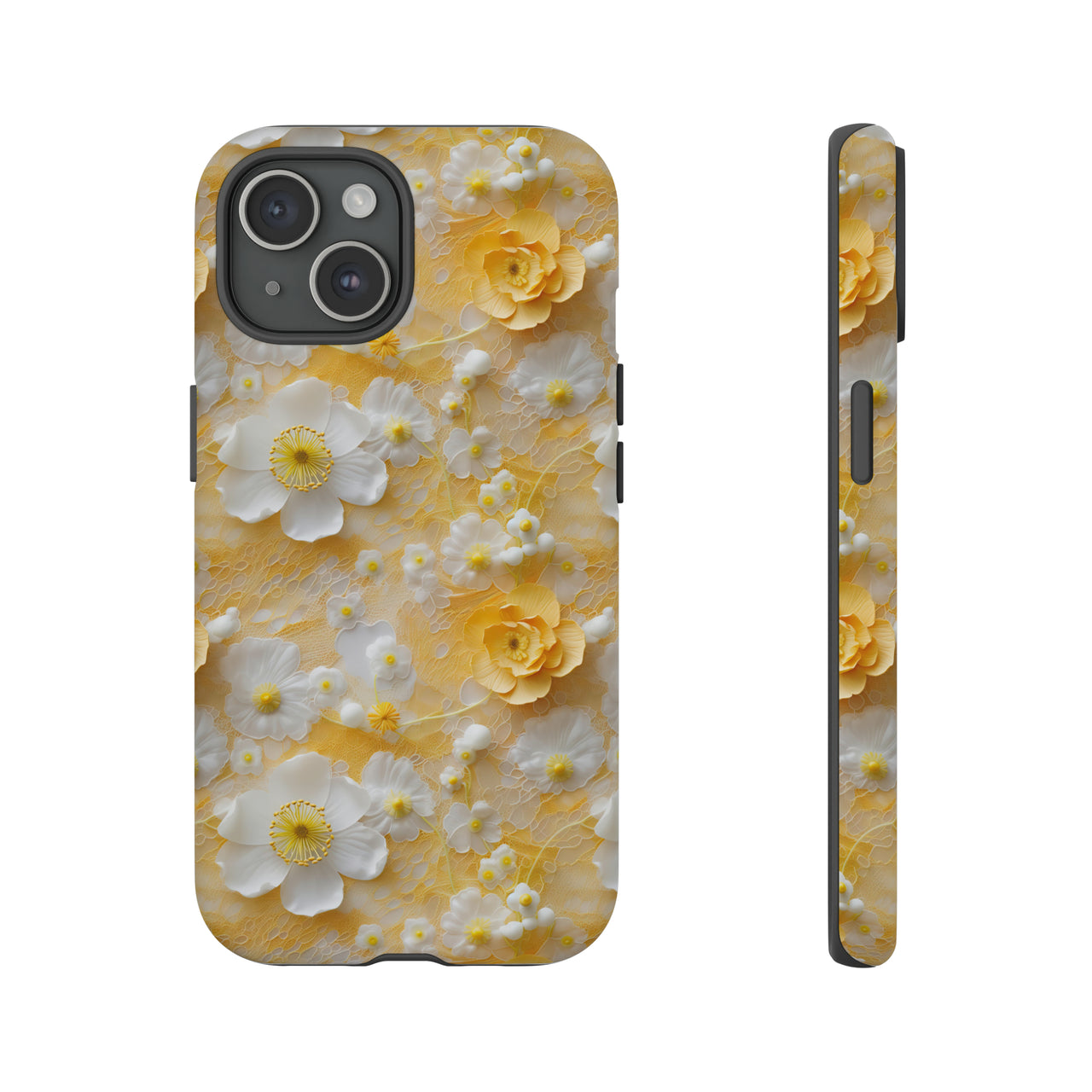 Yellow Floral Tough Case for iPhone 15, iPhone 15 Pro, iPhone 15 Plus, and iPhone 15 Pro Max