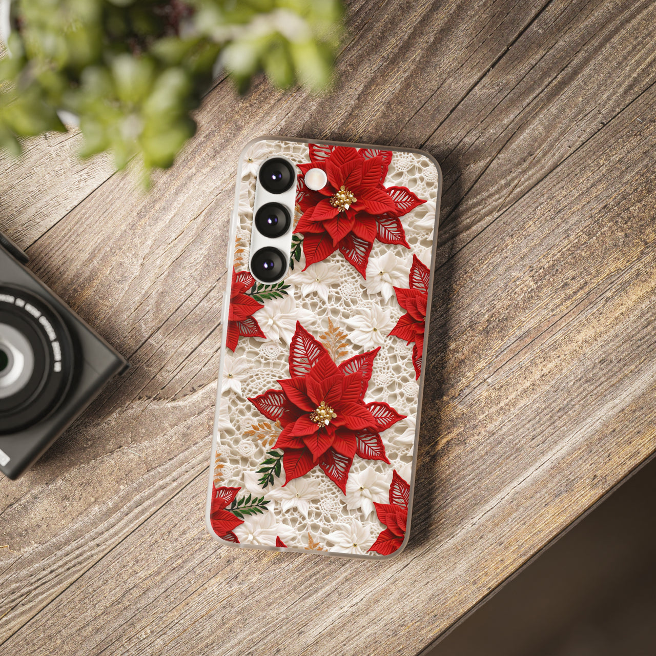 Christmas Poinsettia - Flexi Cases for Samsung Galaxy S23, Samsung Galaxy S23 Plus, and Samsung Galaxy S23 Ultra