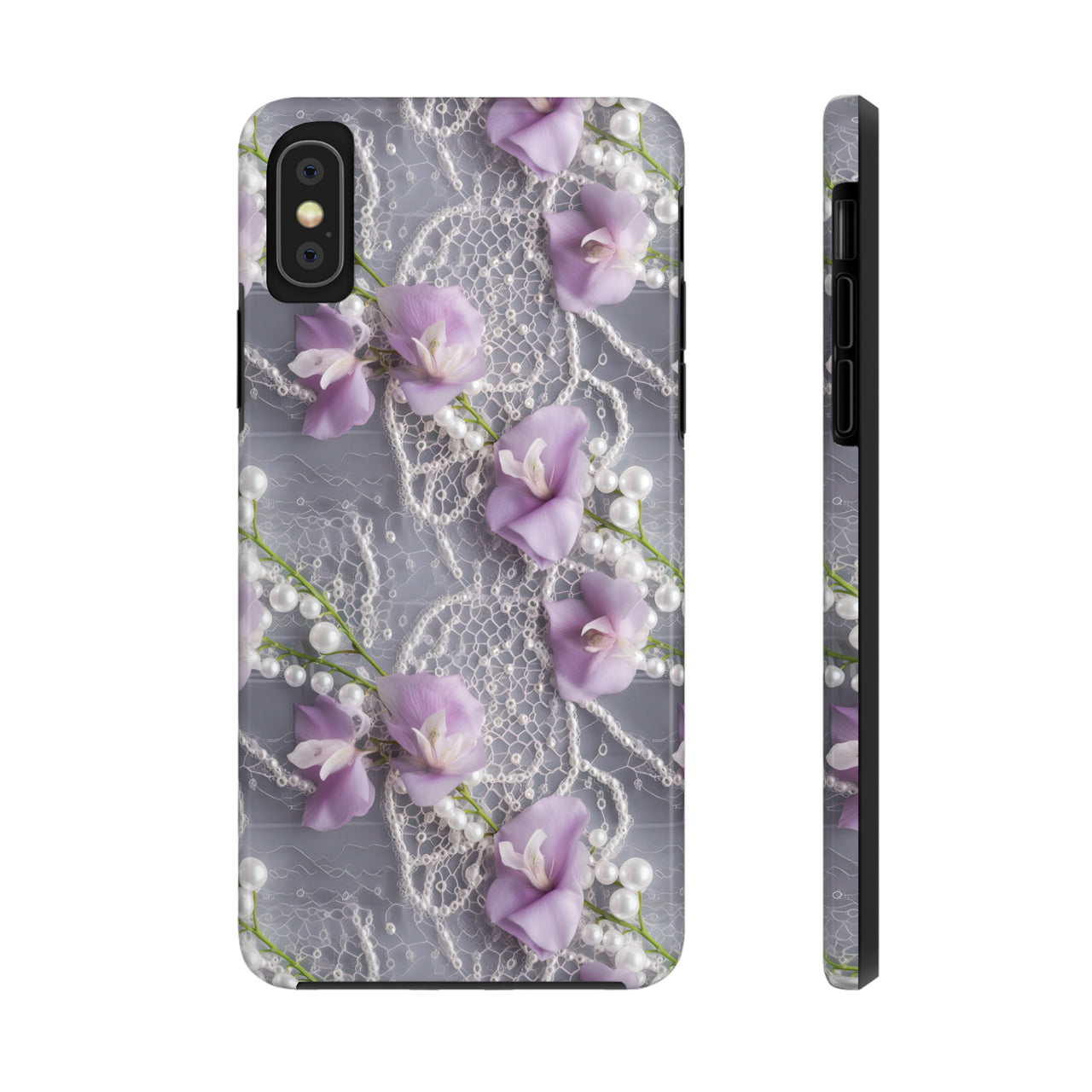 Purple Sweet Pea Tough Phone Cases for iPhone X, iPhone XR, iPhone XS, and iPhone XS MAX. Supports Wireless Charging.