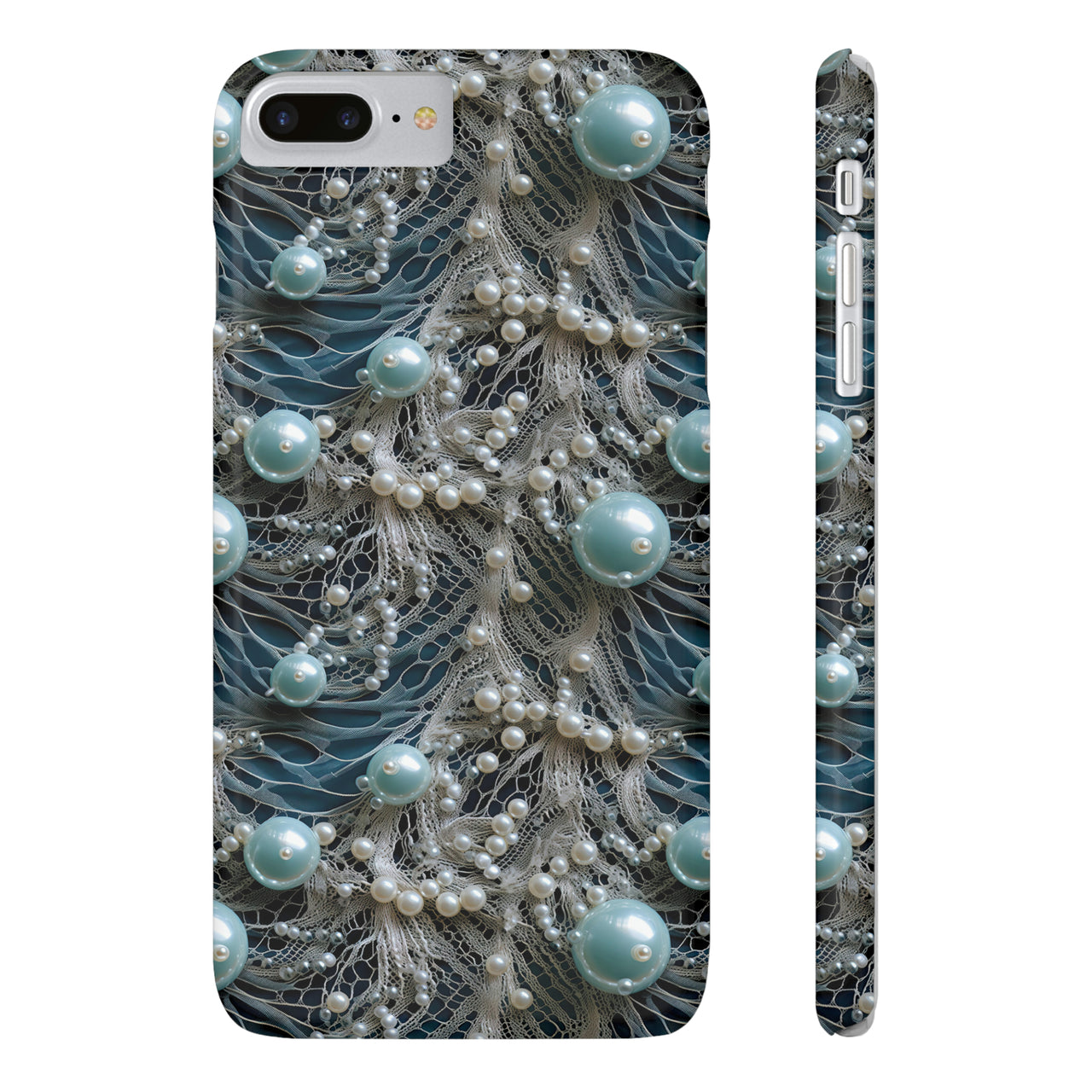 Sea Foam Lace and Pearls - Slim Phone Cases for iPhone 8 and iPhone 8 Plus (Also fits iPhone 7 and 7 Plus)