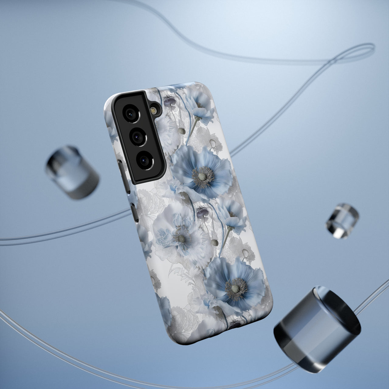 Himalayan Blue Poppy Impact-Resistant Cases for Samsung Galaxy S22, Samsung Galaxy S22 Plus, and Samsung Galaxy S22 Ultra. Supports Wireless Charging.