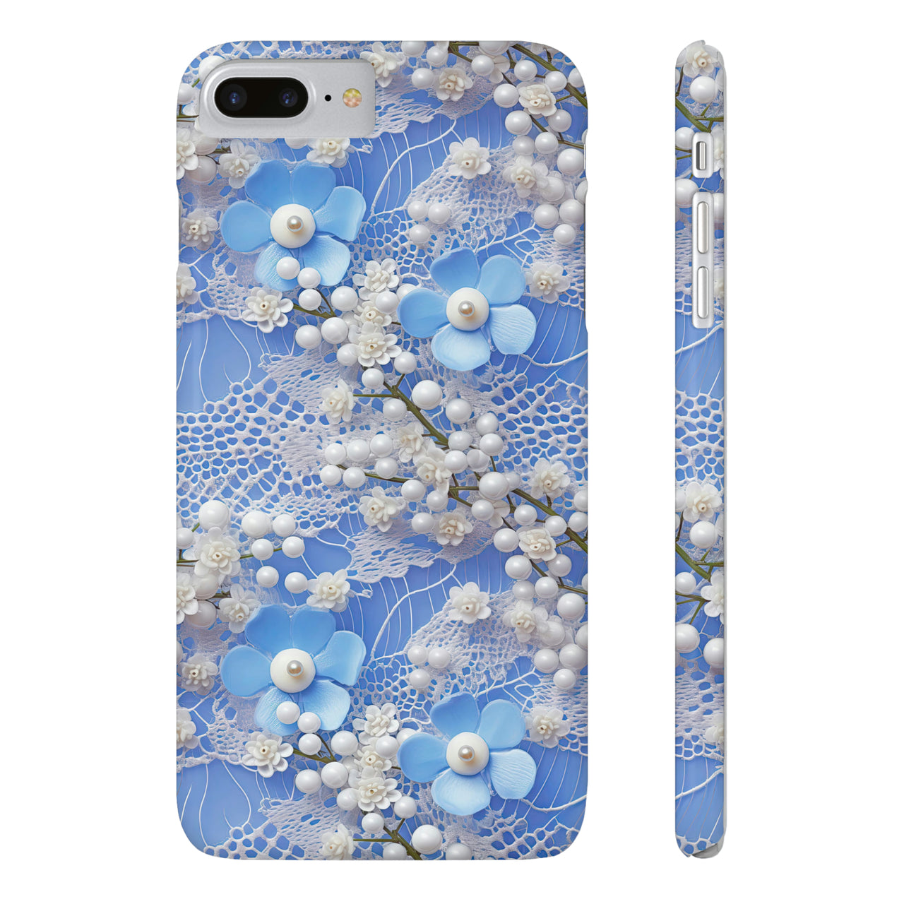 Pearls and Lace on Baby Blue - Slim Phone Cases for iPhone 8 and iPhone 8 Plus (Also fits iPhone 7 and 7 Plus)