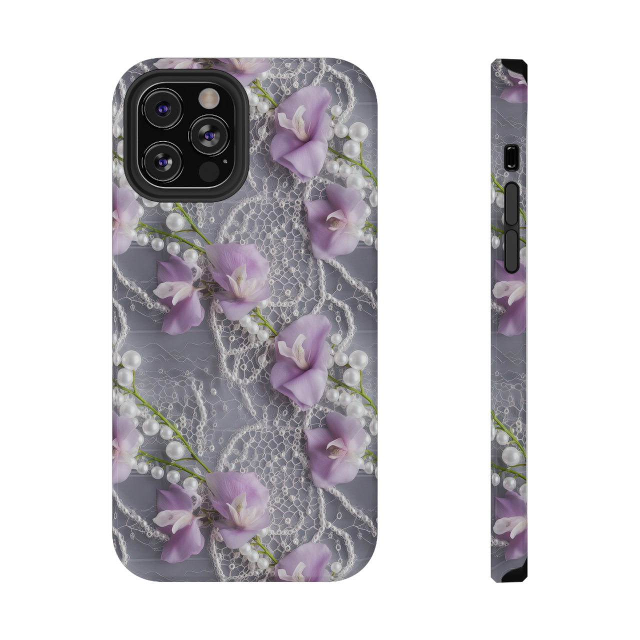 Purple Sweet Pea Impact-Resistant Case for iPhone 12, iPhone 12 Mini, iPhone 12 Pro, and iPhone 12 Pro Max. Supports Wireless Charging.