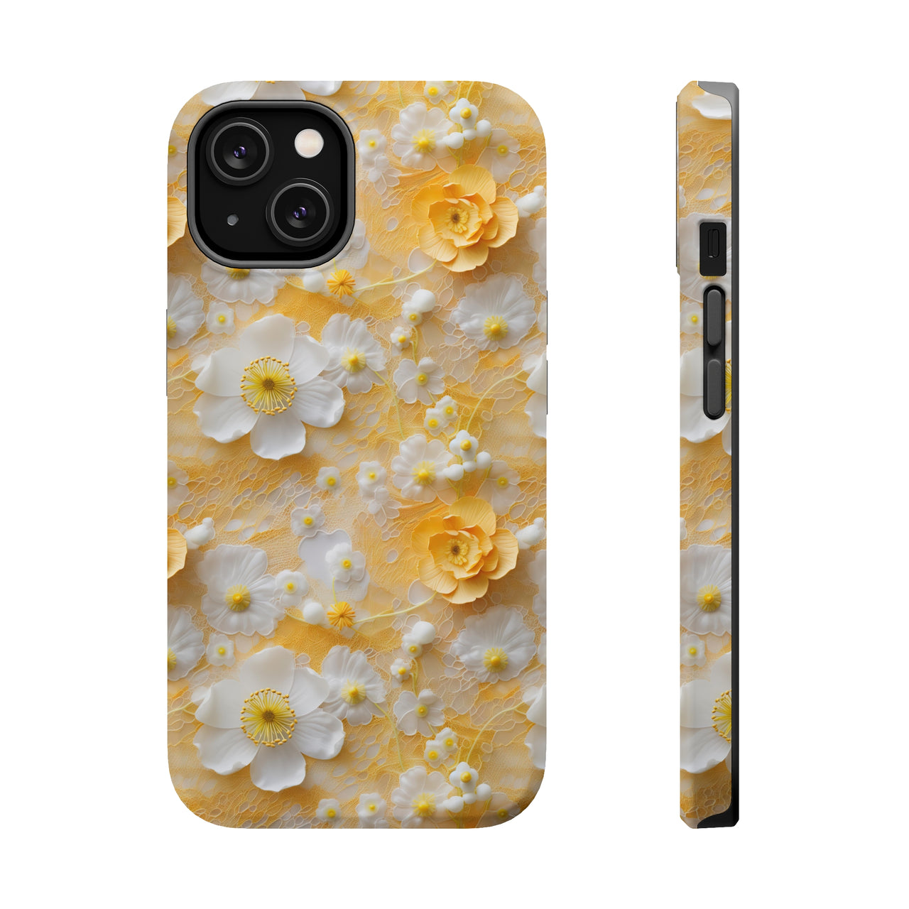 Yellow Floral MagSafe Tough Cases for iPhone 14, iPhone 14 Pro, iPhone 14 Plus, and iPhone 14 Pro Max