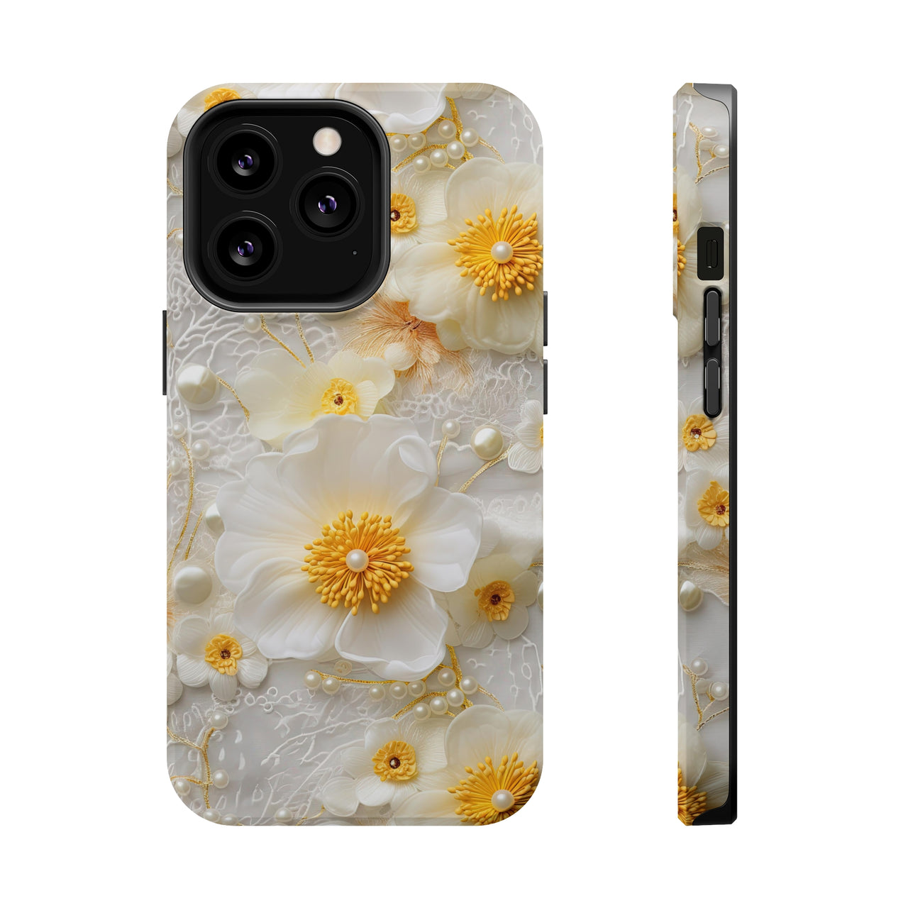 White and Yellow Floral MagSafe Tough Cases for iPhone 13, iPhone 13 Mini, iPhone 13 Pro, & iPhone 13 Pro Max