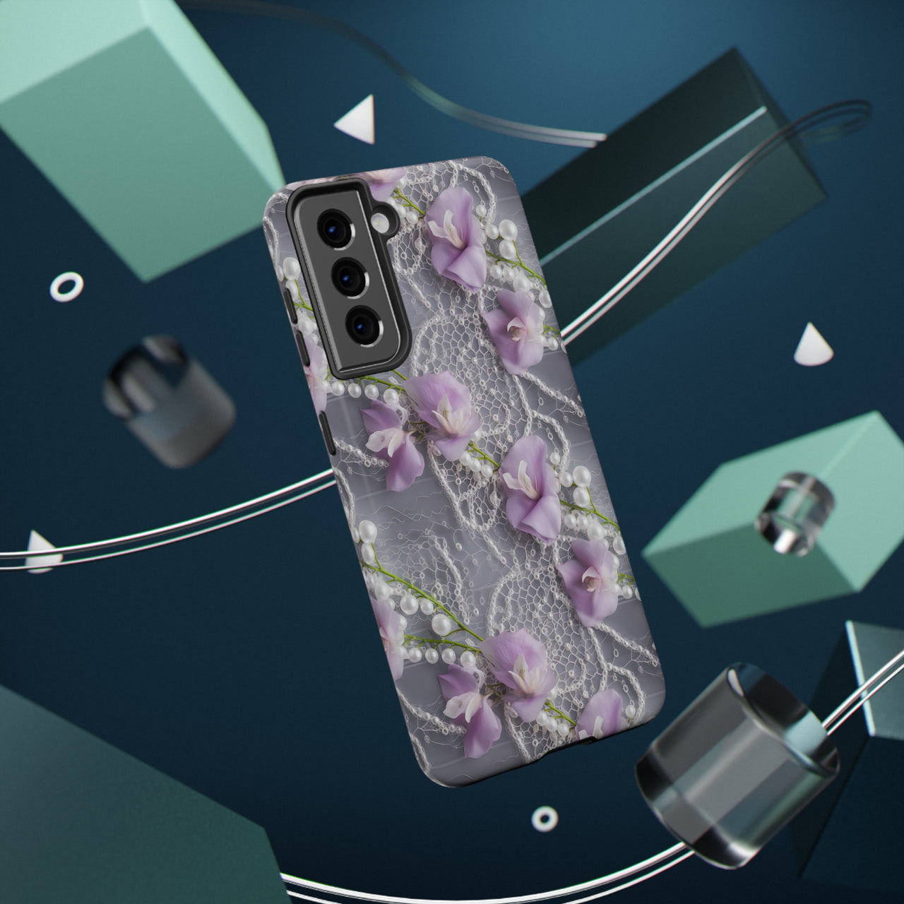 Purple Sweet Pea Impact-Resistant Cases for Samsung Galaxy S21, Samsung Galaxy S21 Plus, and Samsung Galaxy S21 Ultra. Supports Wireless Charging.