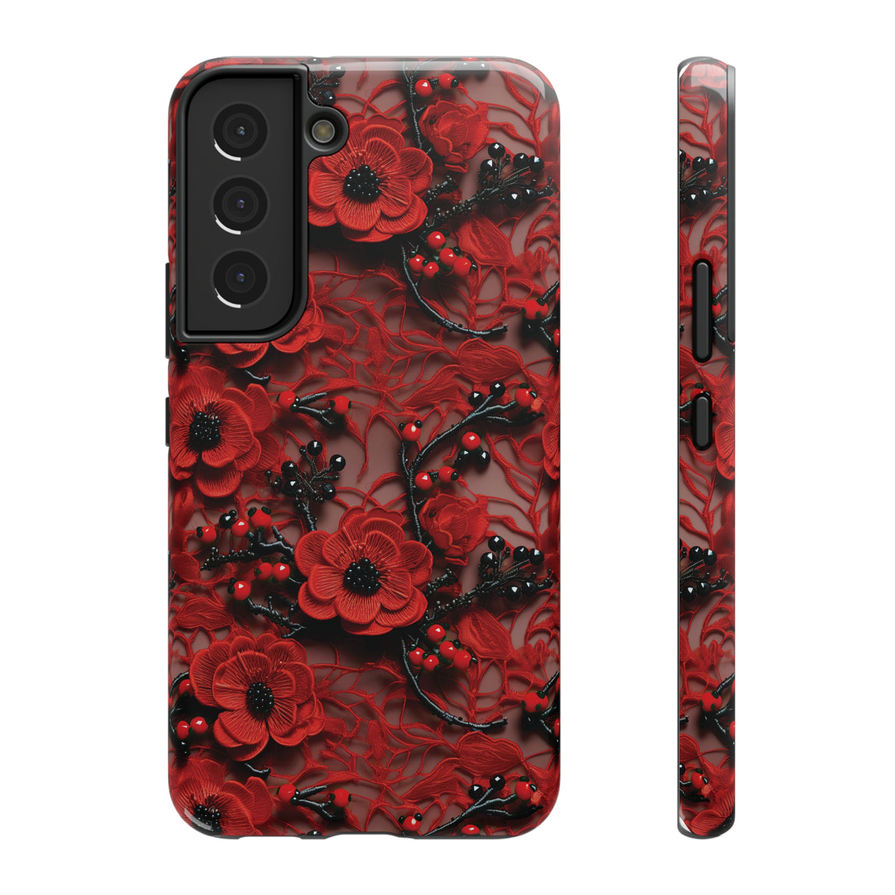 Scarlet Temptation Impact-Resistant Case for Samsung Galaxy S22, Samsung Galaxy S22 Plus, and Samsung Galaxy S22 Ultra. Supports Wireless Charging.