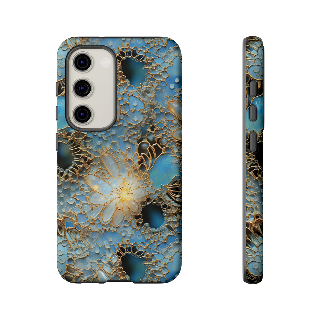 Gemstones and Gold Lace Tough Cases for Samsung Galaxy S23, Samsung Galaxy S23 Plus, and Samsung Galaxy S23 Ultra