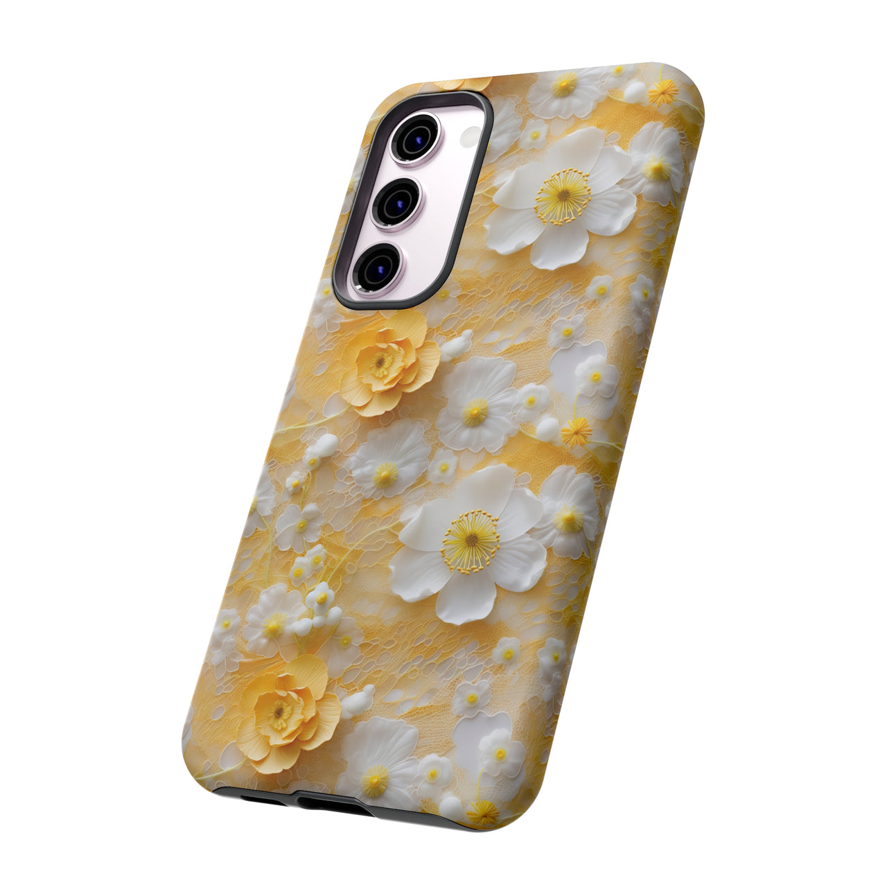 Yellow Floral Tough Cases for Samsung Galaxy S23, Samsung Galaxy S23 Plus, and Samsung Galaxy S23 Ultra