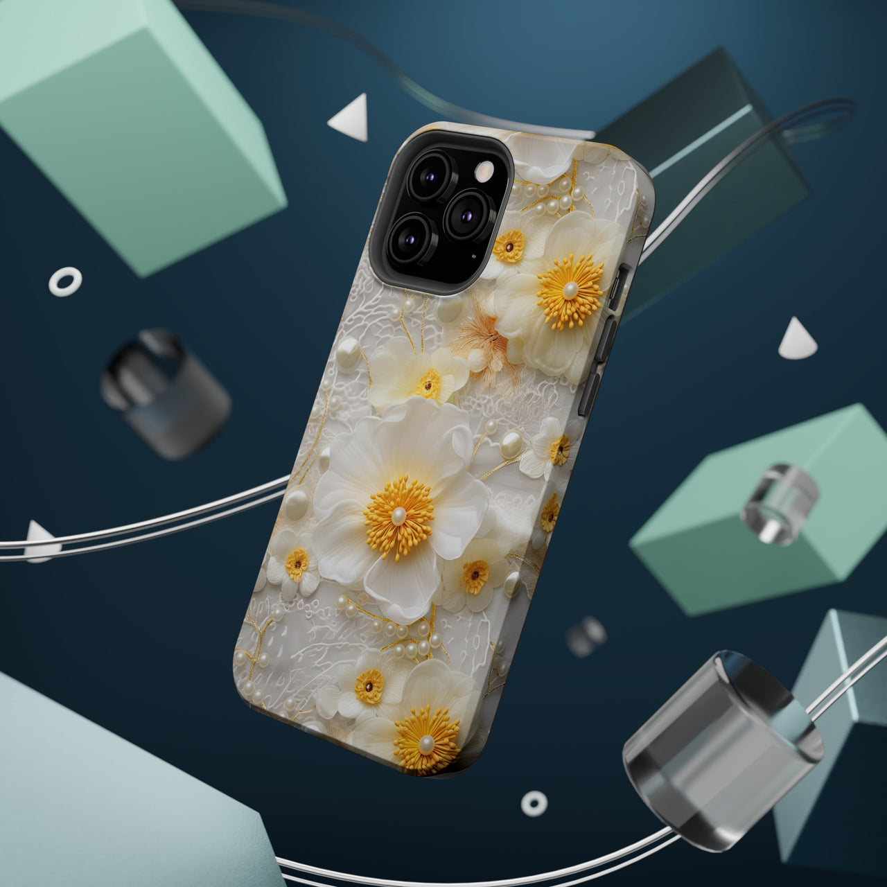 White and Yellow Floral MagSafe Tough Cases for iPhone 13, iPhone 13 Mini, iPhone 13 Pro, & iPhone 13 Pro Max