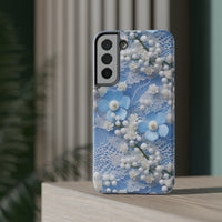 Thumbnail for Pearls and Lace on Baby Blue - Impact-Resistant Case for Samsung Galaxy S22, Samsung Galaxy S22 Plus, and Samsung Galaxy S22 Ultra. Supports Wireless Charging.