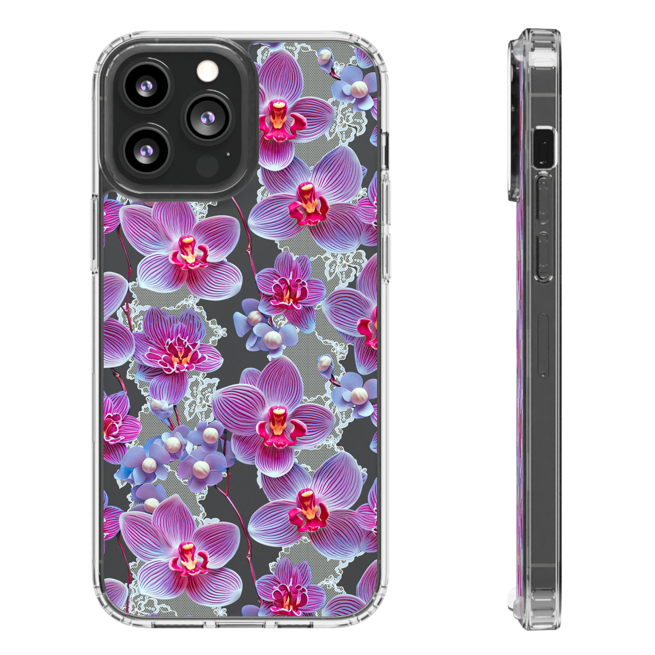 *Clear Case* Fuchsia Orchid - iPhone 13, iPhone 13 Mini, iPhone 13 Pro, iPhone 13 Pro Max - Supports Wireless Charging