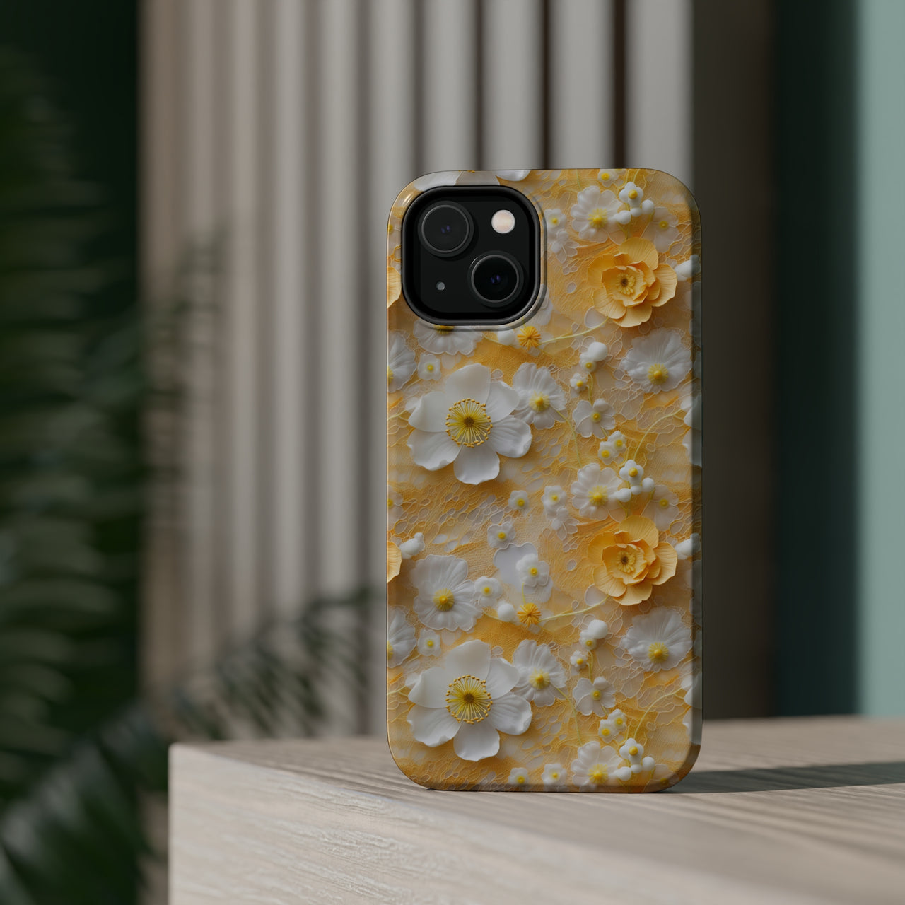 Yellow Floral MagSafe Tough Cases for iPhone 14, iPhone 14 Pro, iPhone 14 Plus, and iPhone 14 Pro Max