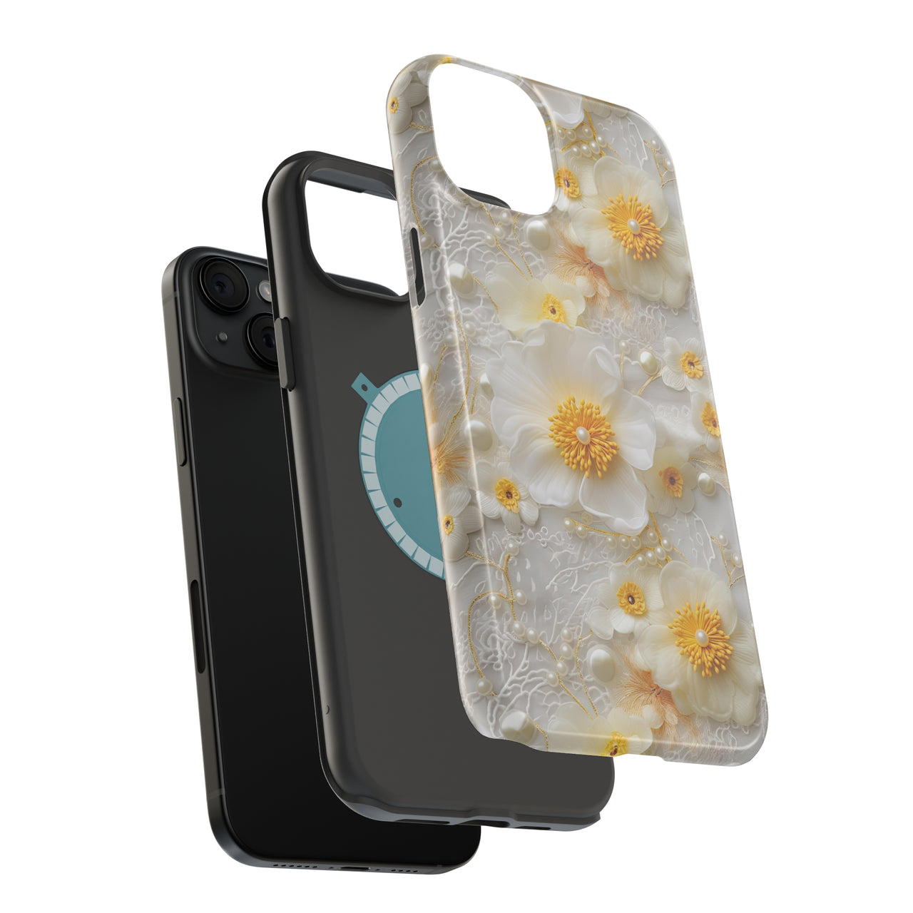 White and Yellow Floral - MagSafe Tough Case for iPhone 15, iPhone 15 Pro, iPhone 15 Plus, & iPhone 15 Pro Max