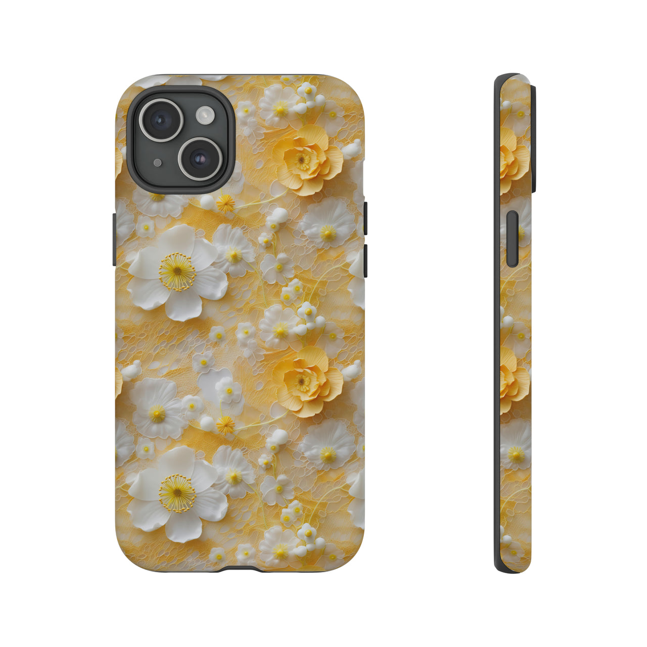 Yellow Floral Tough Case for iPhone 15, iPhone 15 Pro, iPhone 15 Plus, and iPhone 15 Pro Max