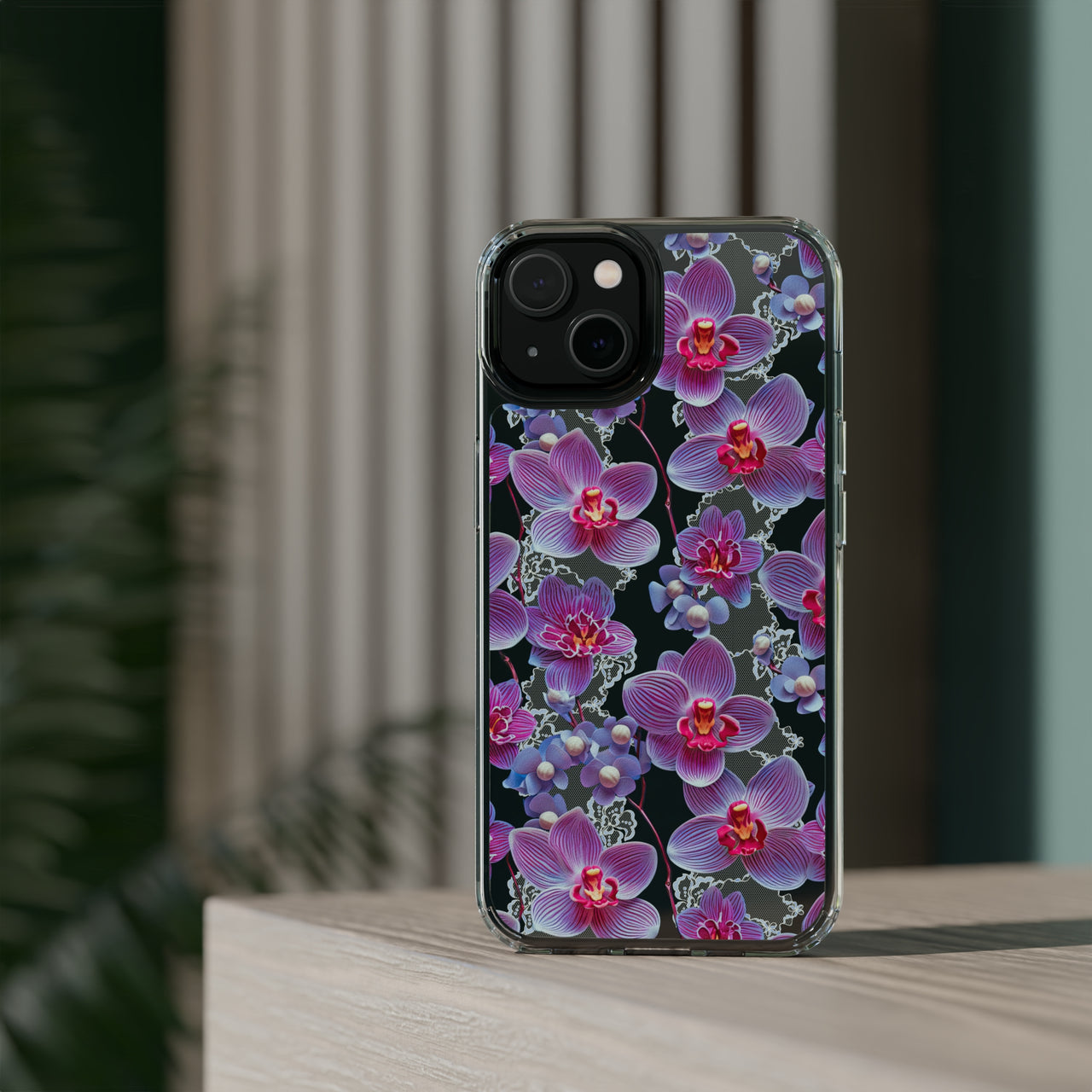 *Clear Case* Fuchsia Orchid - iPhone 14, iPhone 14 Pro, iPhone 14 Plus, iPhone 14 Pro Max - Supports Wireless Charging