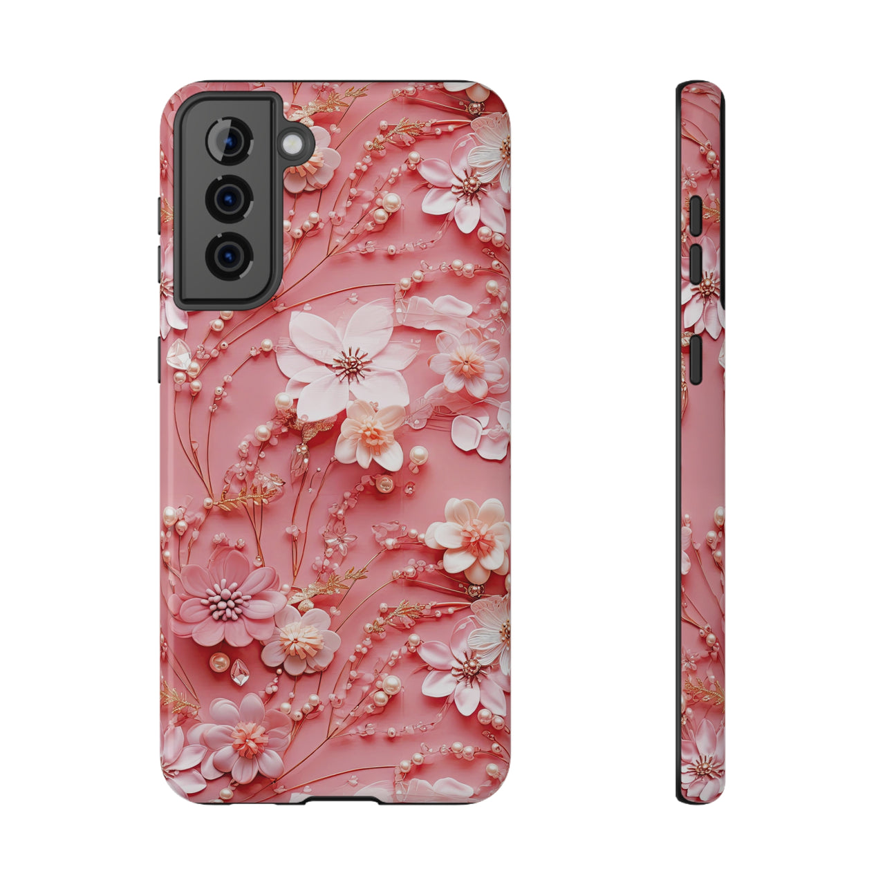 Floral Champagne Toast Impact-Resistant Case for Samsung Galaxy S21, Samsung Galaxy S21 Plus, and Samsung Galaxy S21 Ultra. Supports Wireless Charging.