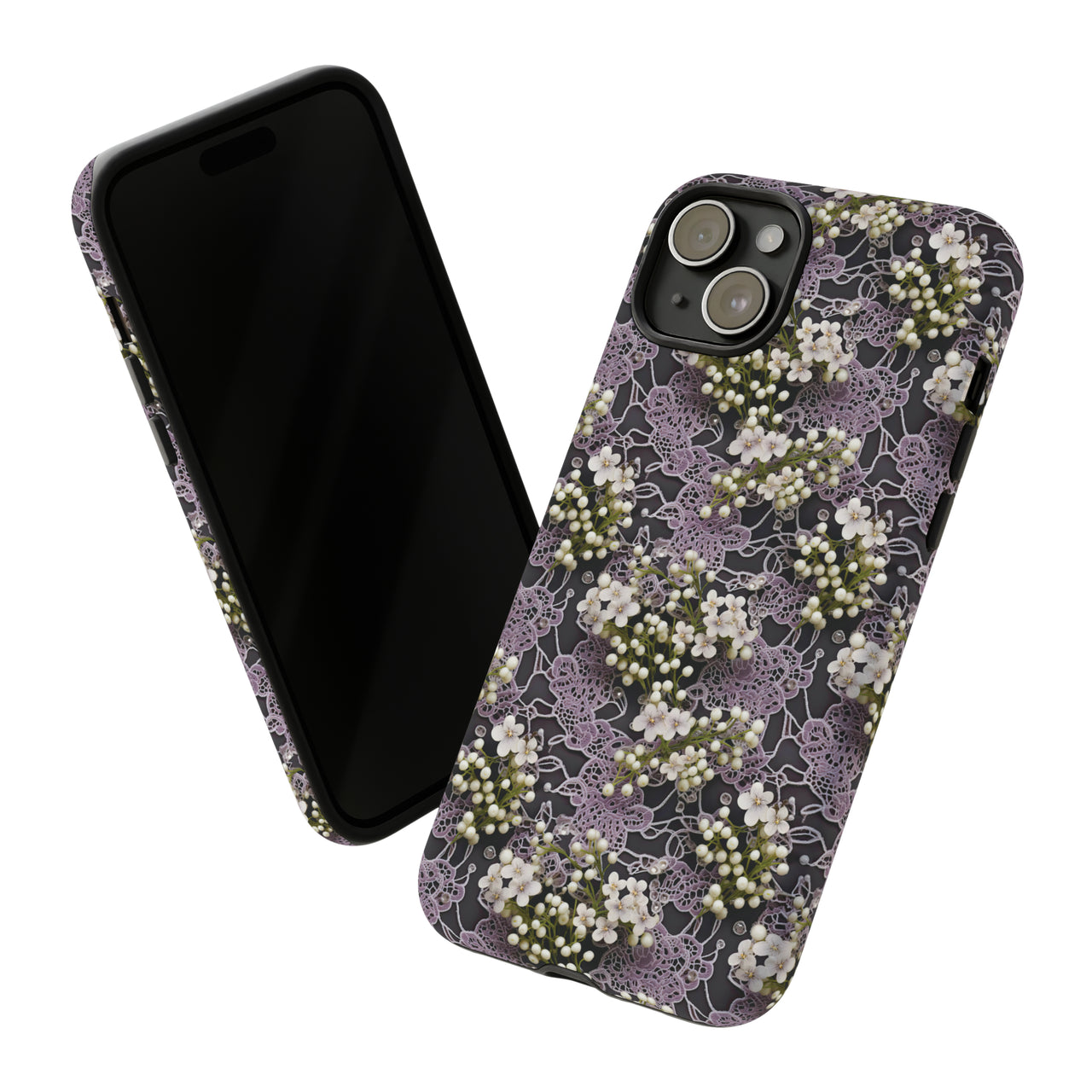 White Flowers on a Purple Bed - Tough Case for iPhone 15, iPhone 15 Pro, iPhone 15 Plus, and iPhone 15 Pro Max