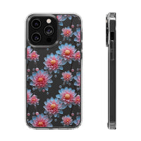 Thumbnail for *Clear Case* Pink and Blue Glass Flowers - iPhone 14, iPhone 14 Pro, iPhone 14 Plus, iPhone 14 Pro Max - Supports Wireless Charging