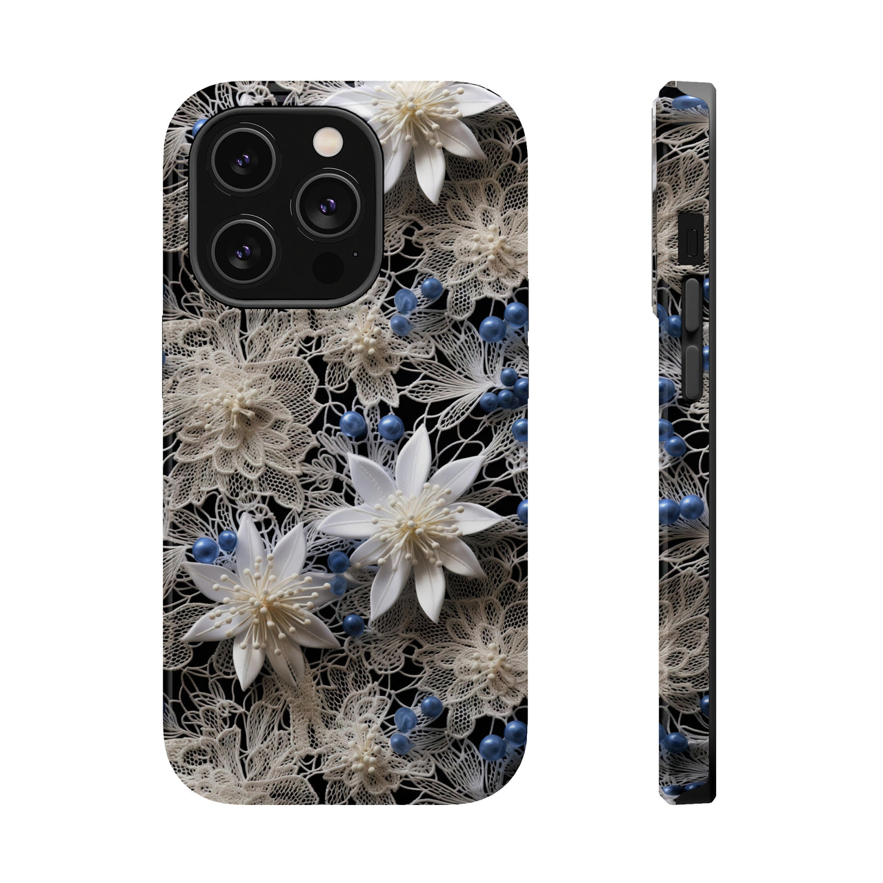 Vintage Lace and Clematis MagSafe Tough Cases for iPhone 14, iPhone 14 Pro, iPhone 14 Plus, and iPhone 14 Pro Max