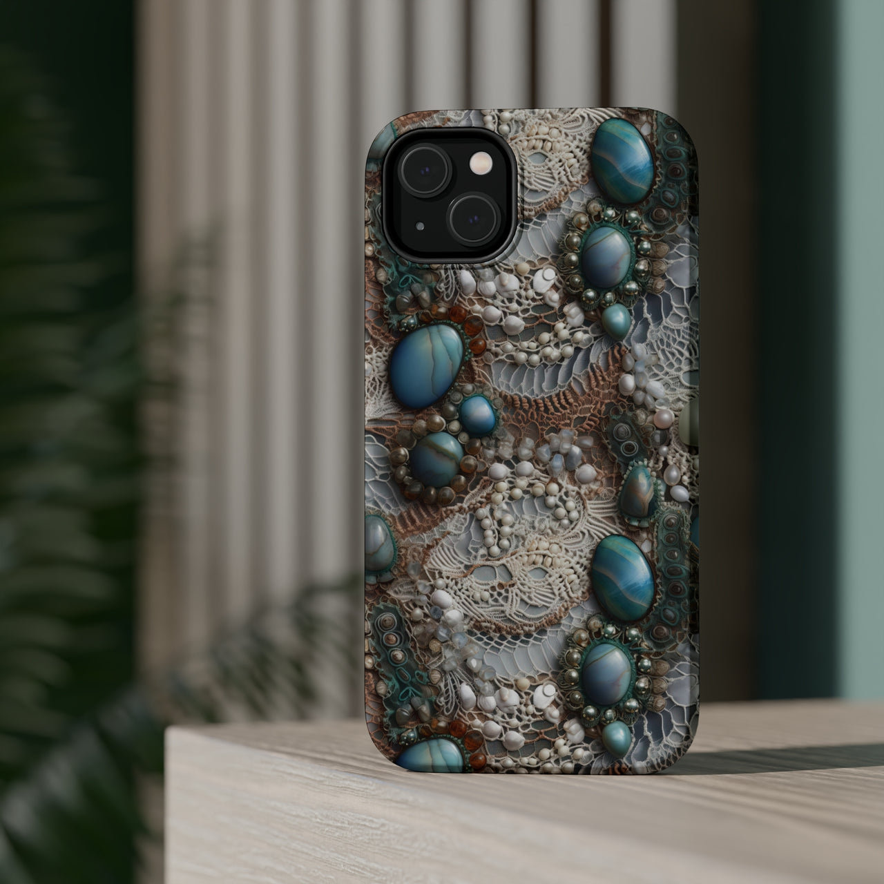 Boho Agate and Lace MagSafe Tough Cases for iPhone 14, iPhone 14 Pro, iPhone 14 Plus, and iPhone 14 Pro Max