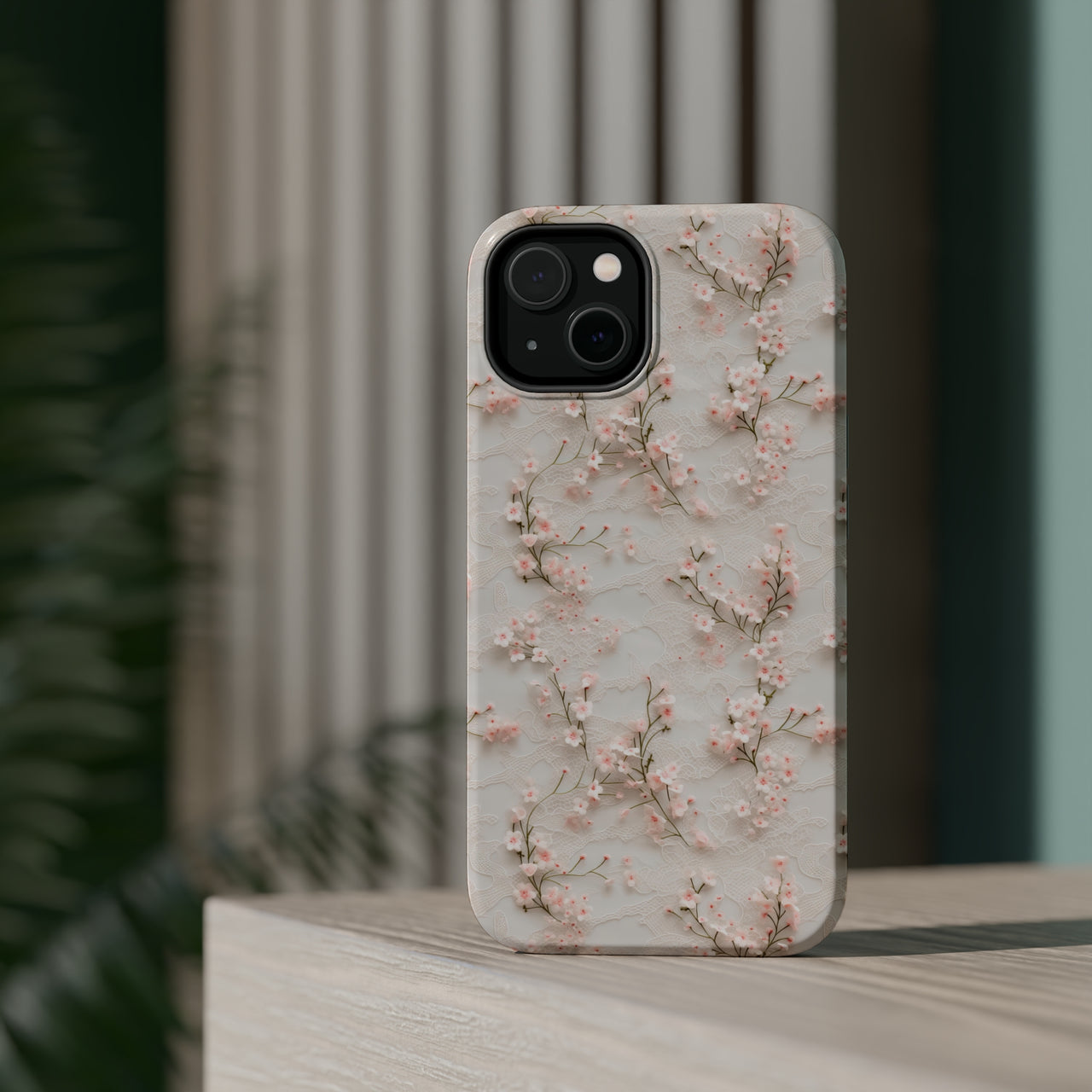 White Lace and Cherry Blossoms MagSafe Tough Cases for iPhone 14, iPhone 14 Pro, iPhone 14 Plus, and iPhone 14 Pro Max