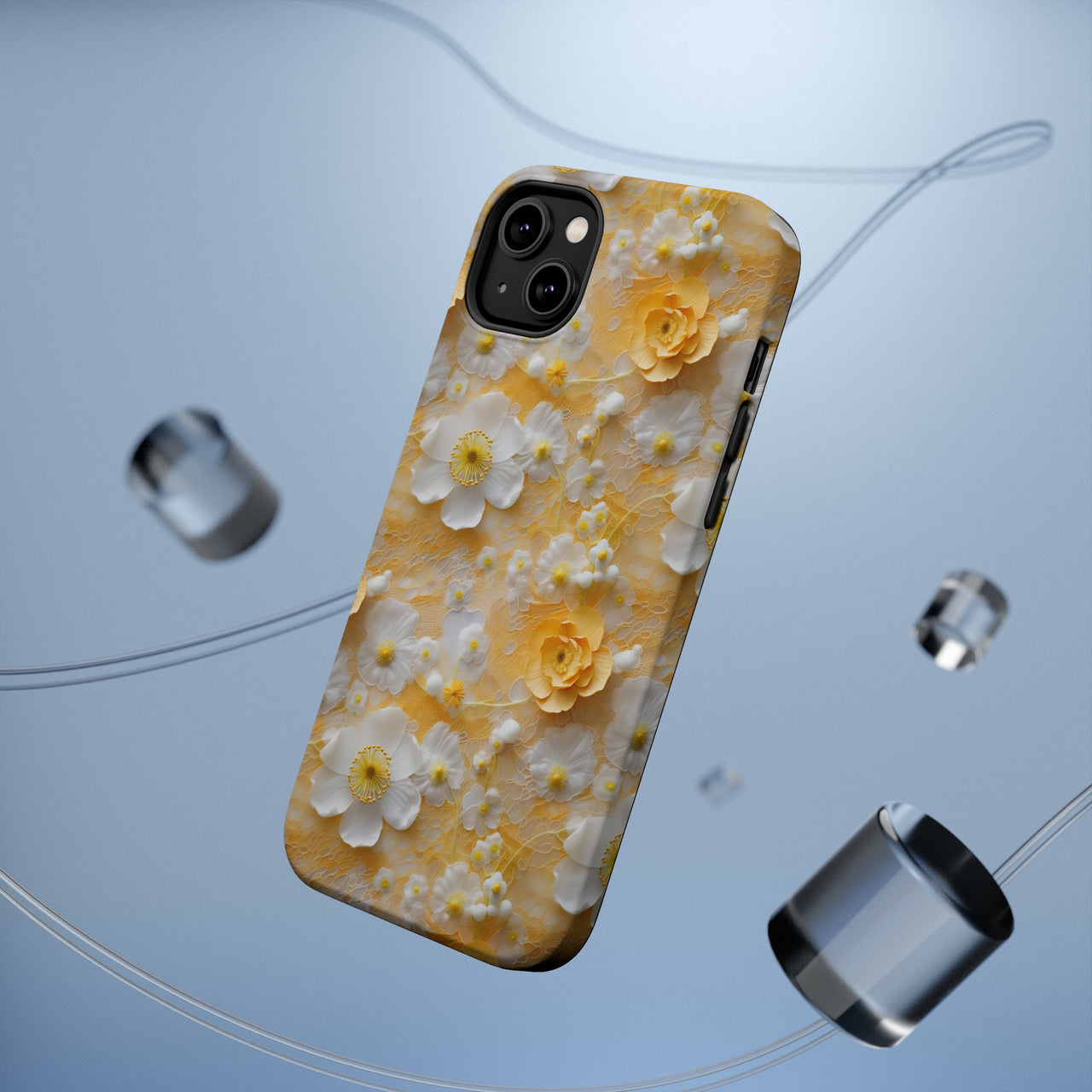 Yellow Floral MagSafe Tough Cases for iPhone 14, iPhone 14 Pro, iPhone 14 Plus, and iPhone 14 Pro Max