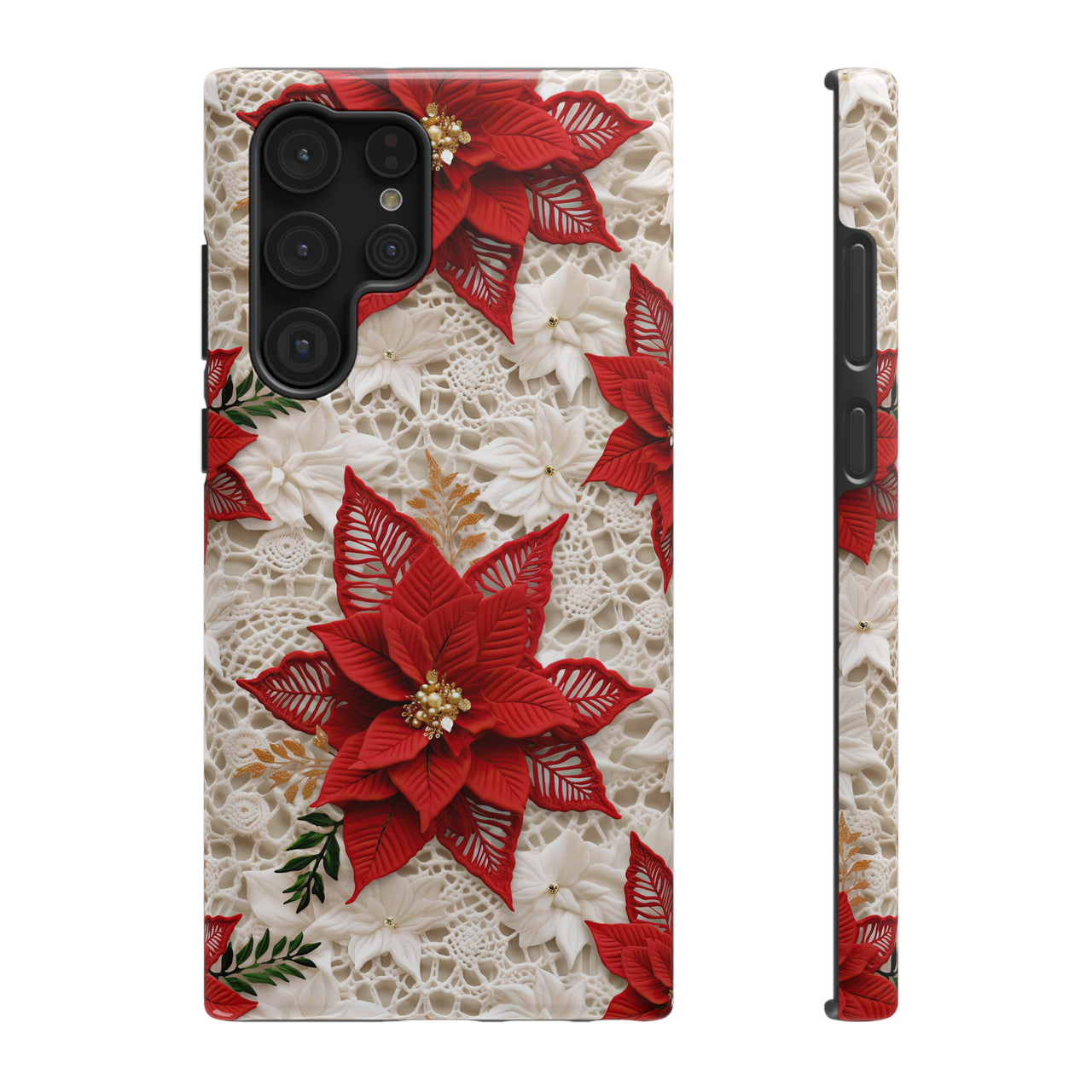 Christmas Poinsettia Impact-Resistant Cases for Samsung Galaxy S22, Samsung Galaxy S22 Plus, and Samsung Galaxy S22 Ultra. Supports Wireless Charging.