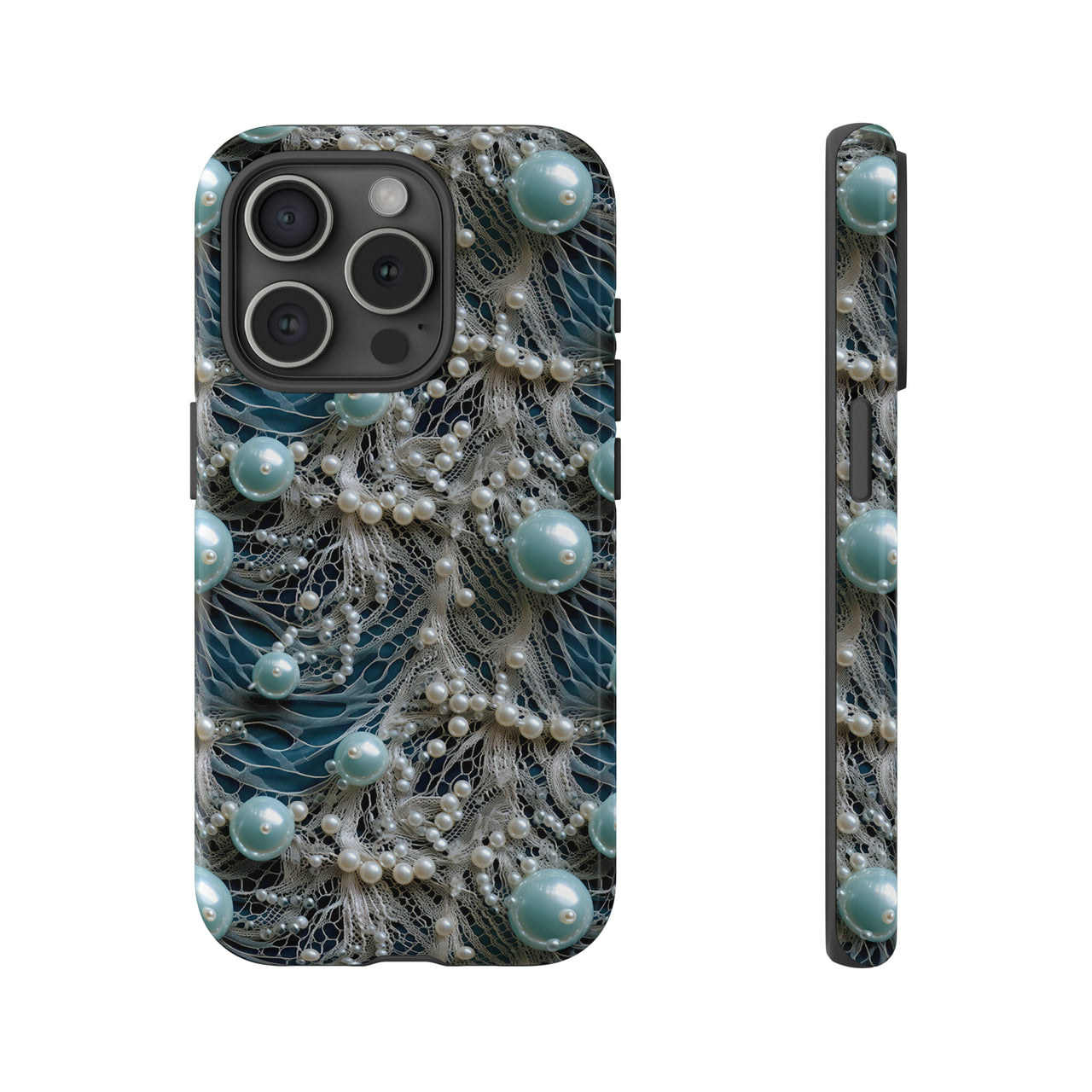 Sea Foam Lace and Pearls Tough Case for iPhone 15, iPhone 15 Pro, iPhone 15 Plus, and iPhone 15 Pro Max