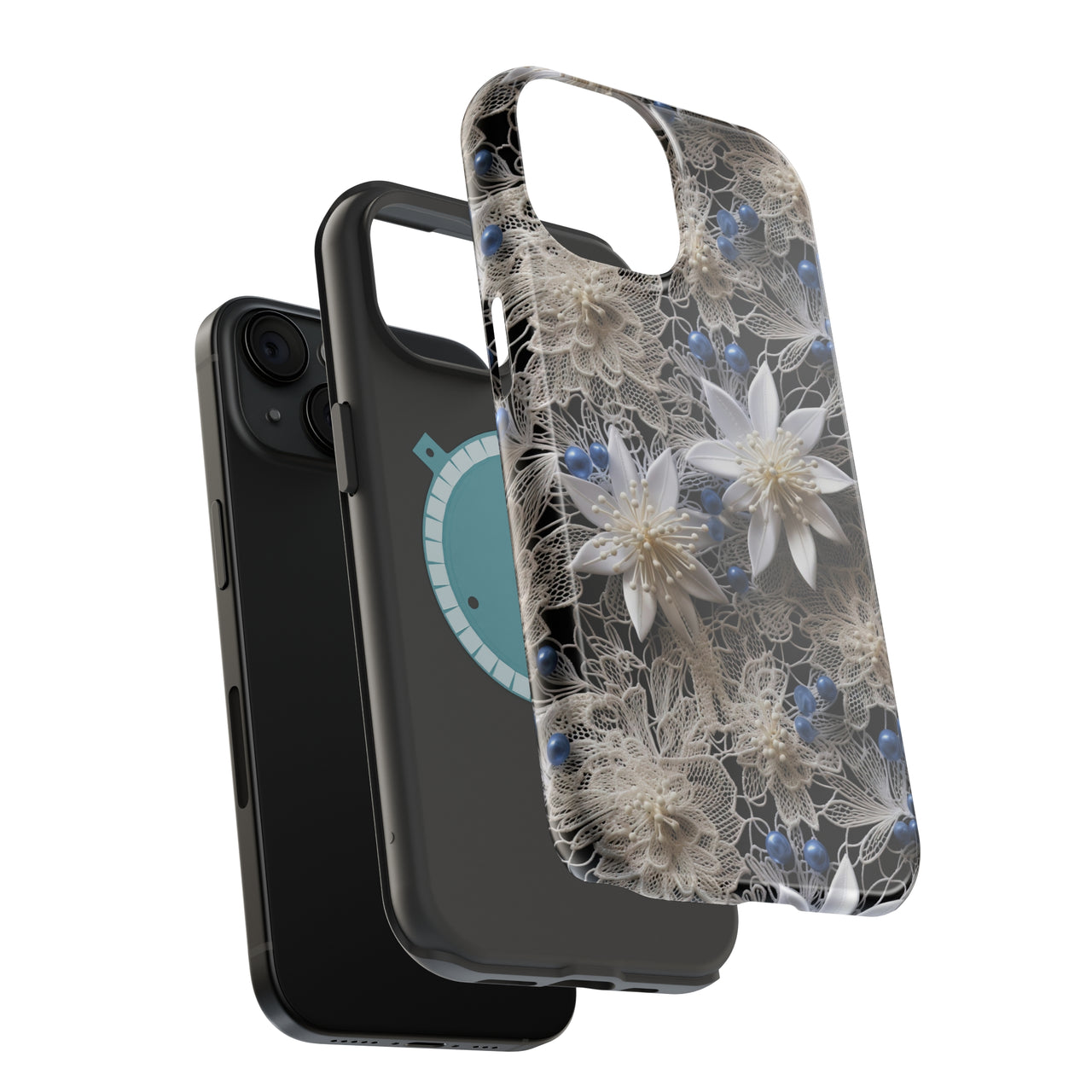 Vintage Lace and Clematis - MagSafe Tough Case for iPhone 15, iPhone 15 Pro, iPhone 15 Plus, & iPhone 15 Pro Max