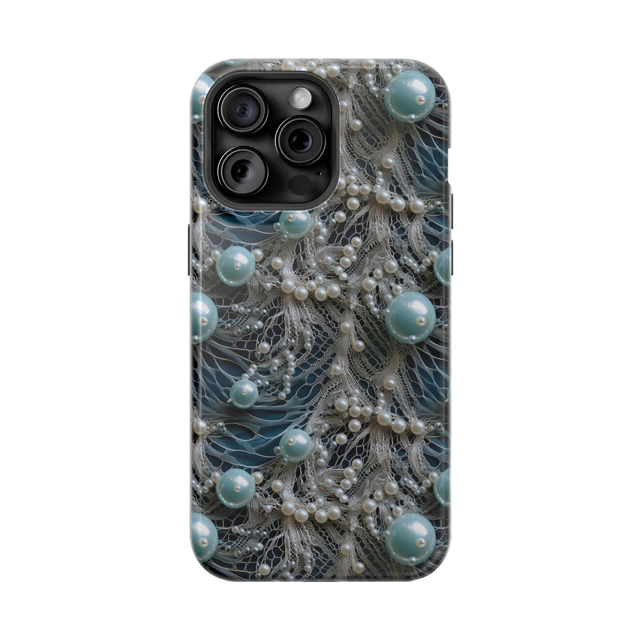 Sea Foam Lace and Pearls - MagSafe Tough Case for iPhone 15, iPhone 15 Pro, iPhone 15 Plus, & iPhone 15 Pro Max