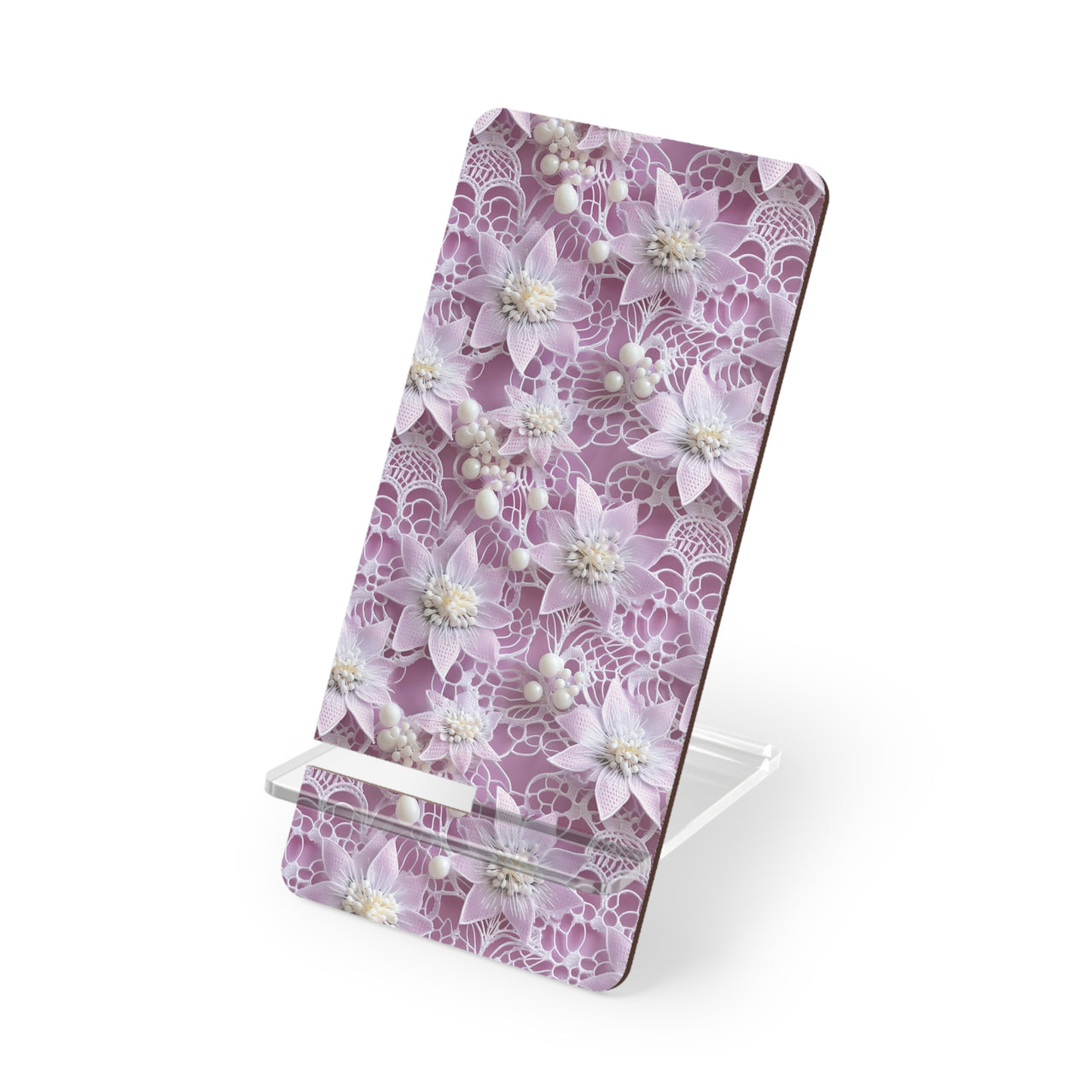 White Clematis and White Lace on Pink Background Mobile Display Stand for Smartphones