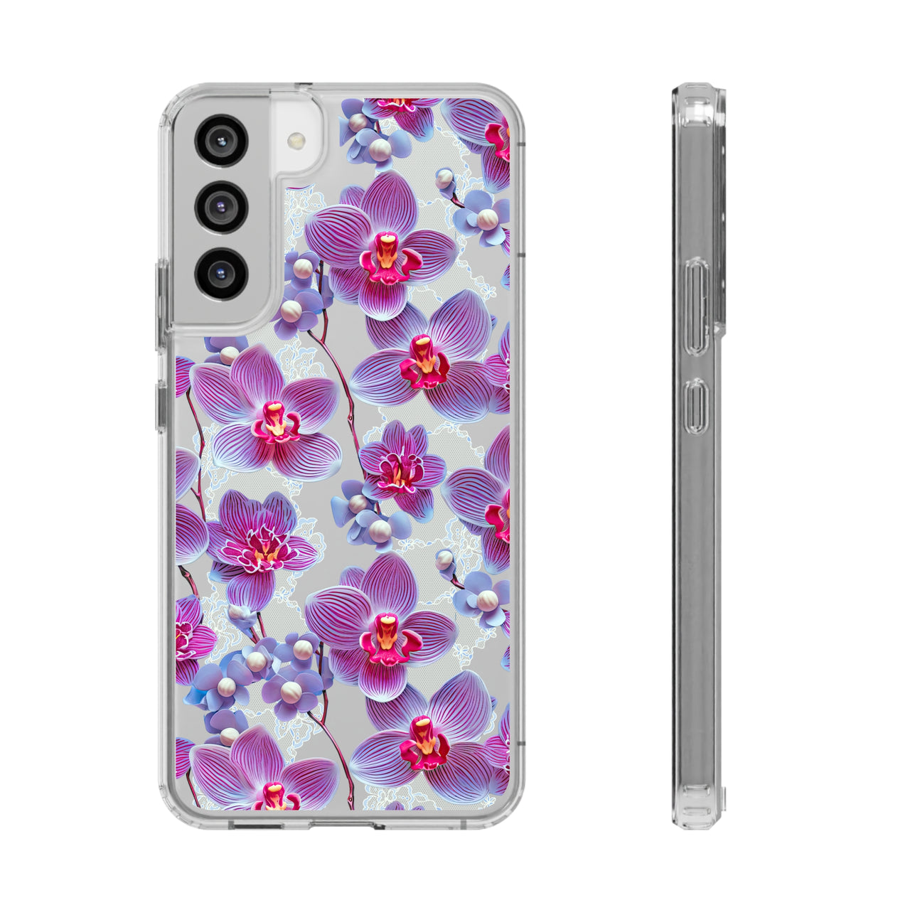 *Clear Case* Fuchsia Orchid - Samsung Galaxy S22, Samsung Galaxy S22 Plus, Samsung Galaxy S22 Ultra - Supports Wireless Charging