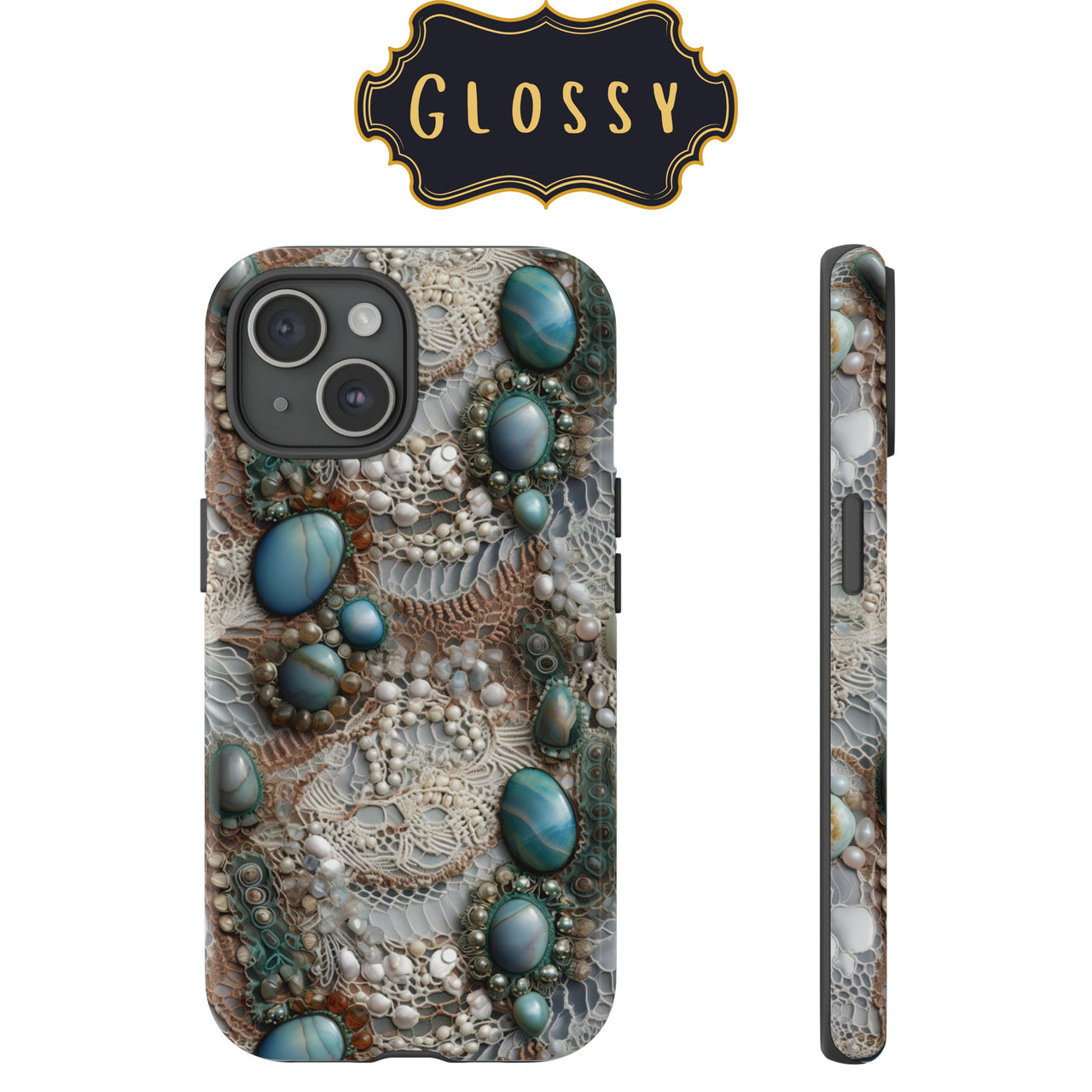 Boho Agate and Lace Impact-Resistant Cases for Samsung Galaxy S22, Samsung Galaxy S22 Plus, and Samsung Galaxy S22 Ultra. Supports Wireless Charging.