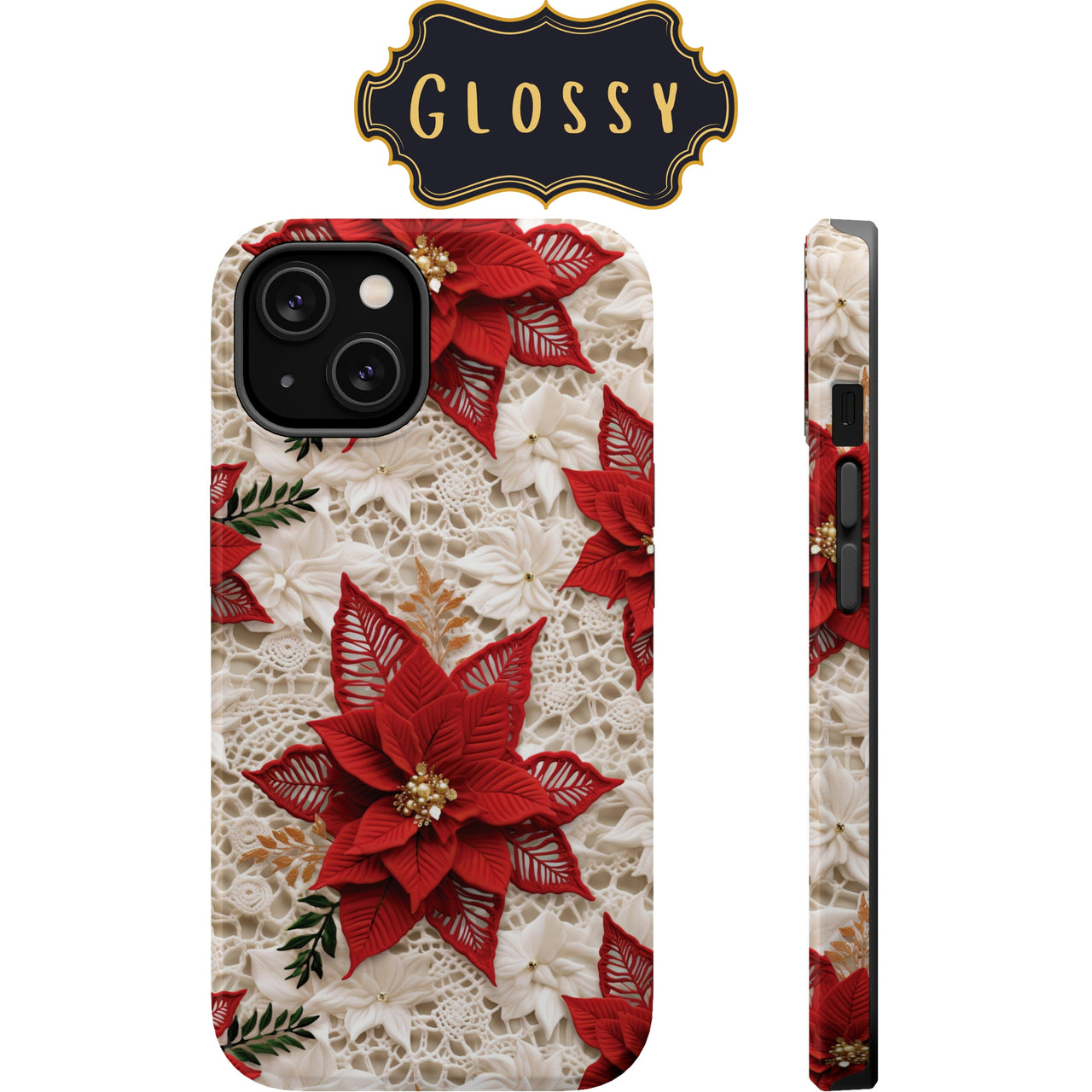 Christmas Poinsettia Impact-Resistant Cases for Samsung Galaxy S22, Samsung Galaxy S22 Plus, and Samsung Galaxy S22 Ultra. Supports Wireless Charging.