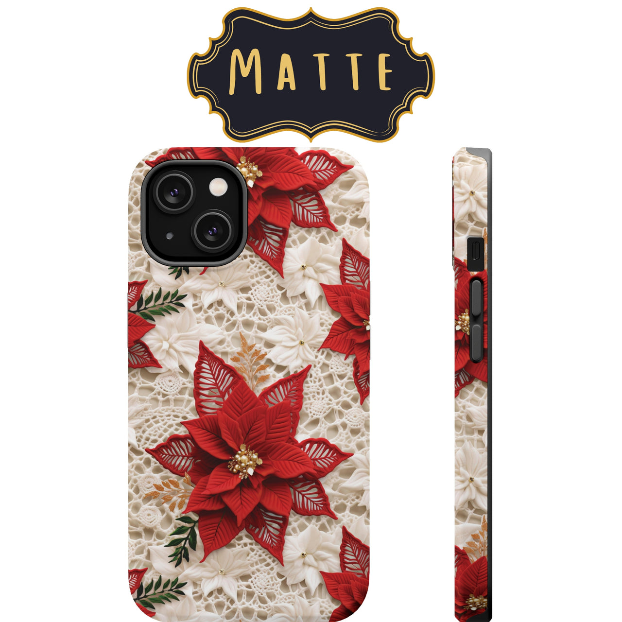 Christmas Poinsettia Impact-Resistant Cases for Samsung Galaxy S22, Samsung Galaxy S22 Plus, and Samsung Galaxy S22 Ultra. Supports Wireless Charging.